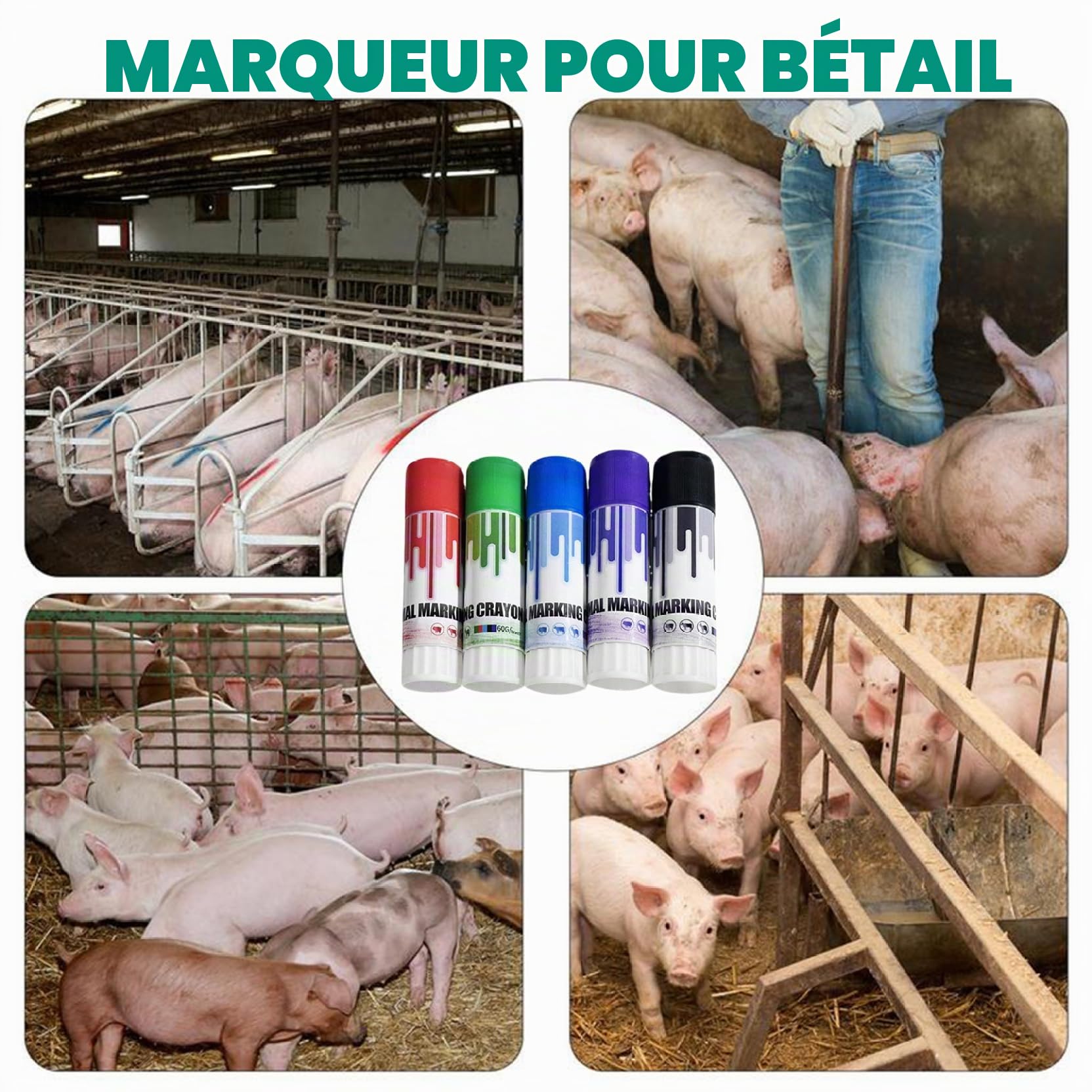 Marqueurs de crayon 8pcs marqueurs d'élevage de bétail ensemble 4 couleurs marqueur de visibilité élevée pour porcs, vaches, chèvres, bovins, moutons, accessoires de marquage