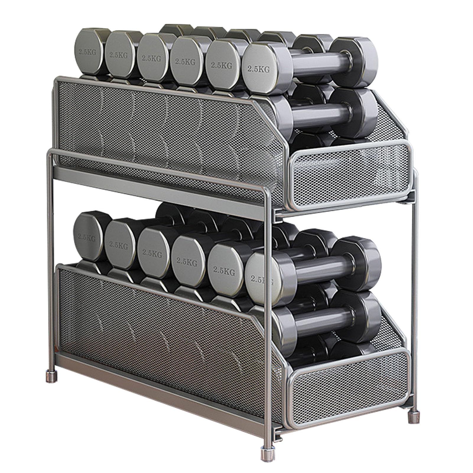 Under Sink Shelf Organizer, 15x7.5x12.4in Cabinet Storage Shelf 2 Layer Slide Out Drawer Bathroom Cabinet Organizer Large Capacity Storage Sink Shelf for Kitchen (Silver)