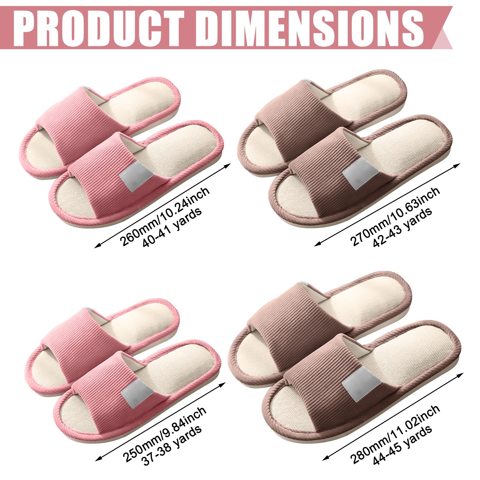 Set di 4 paia di pantofole unisex per hotel, pantofole per ospiti, pantofole in lino, pantofole con punta aperta, pantofole per ospiti, per uomo, donna, lavabili per spa, feste, hotel