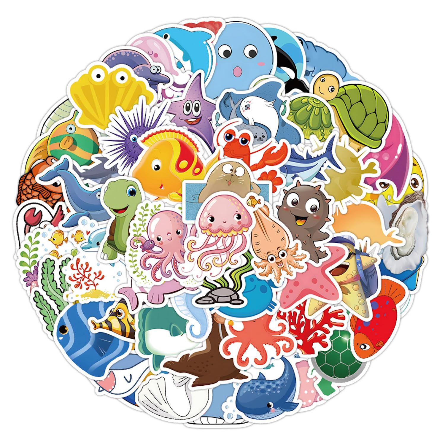 Sea Animals Stickers |60 Pcs Marine Life Waterproof Vinyl Decals for Water Bottles Laptop Luggage Cup Mobile Phone Skateboard Decor