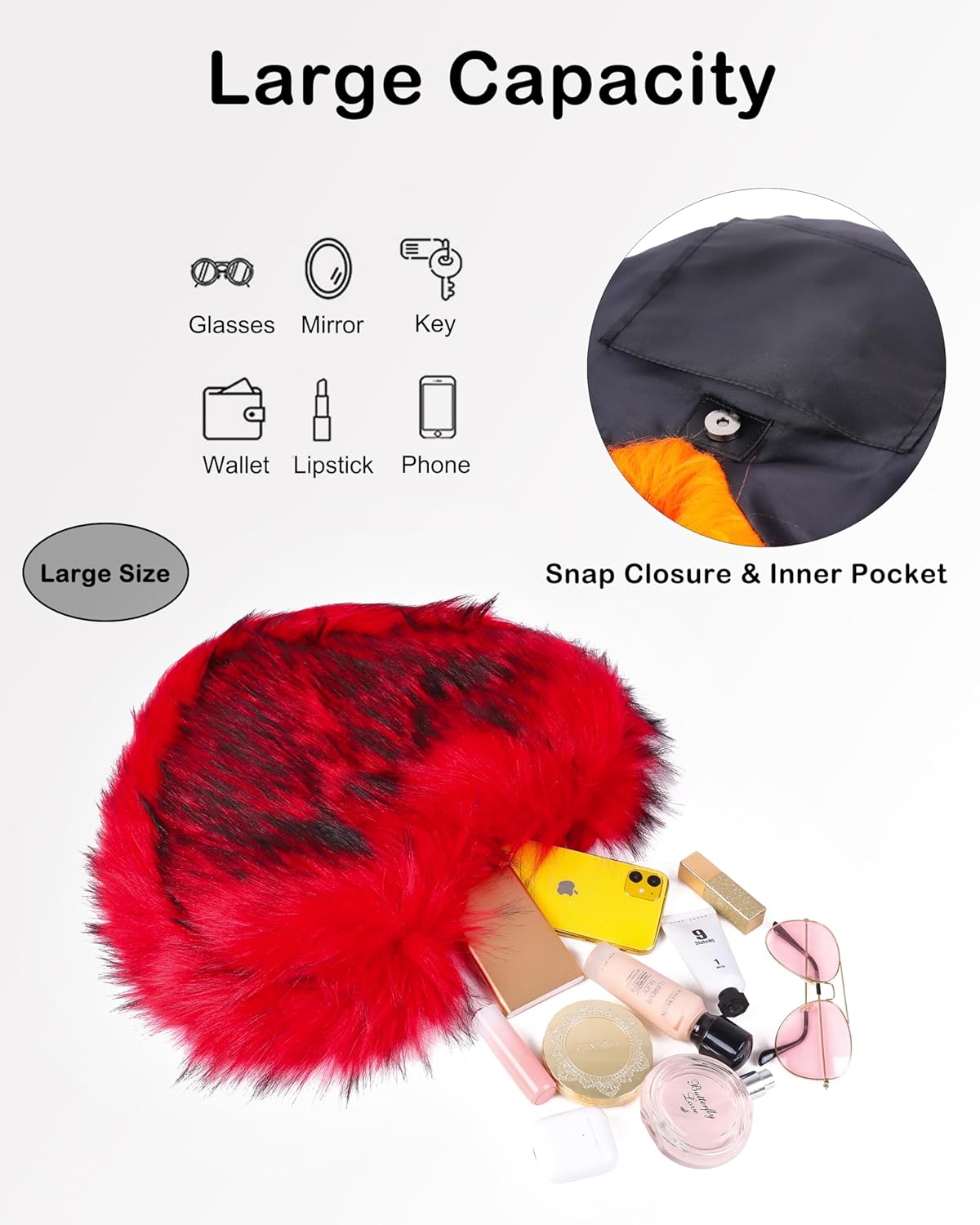 Rejolly Heart Shaped Furry Purse for Women Large Soft Shoulder Bag Fluffy Faux Fur Trendy Y2K Girls Handbag