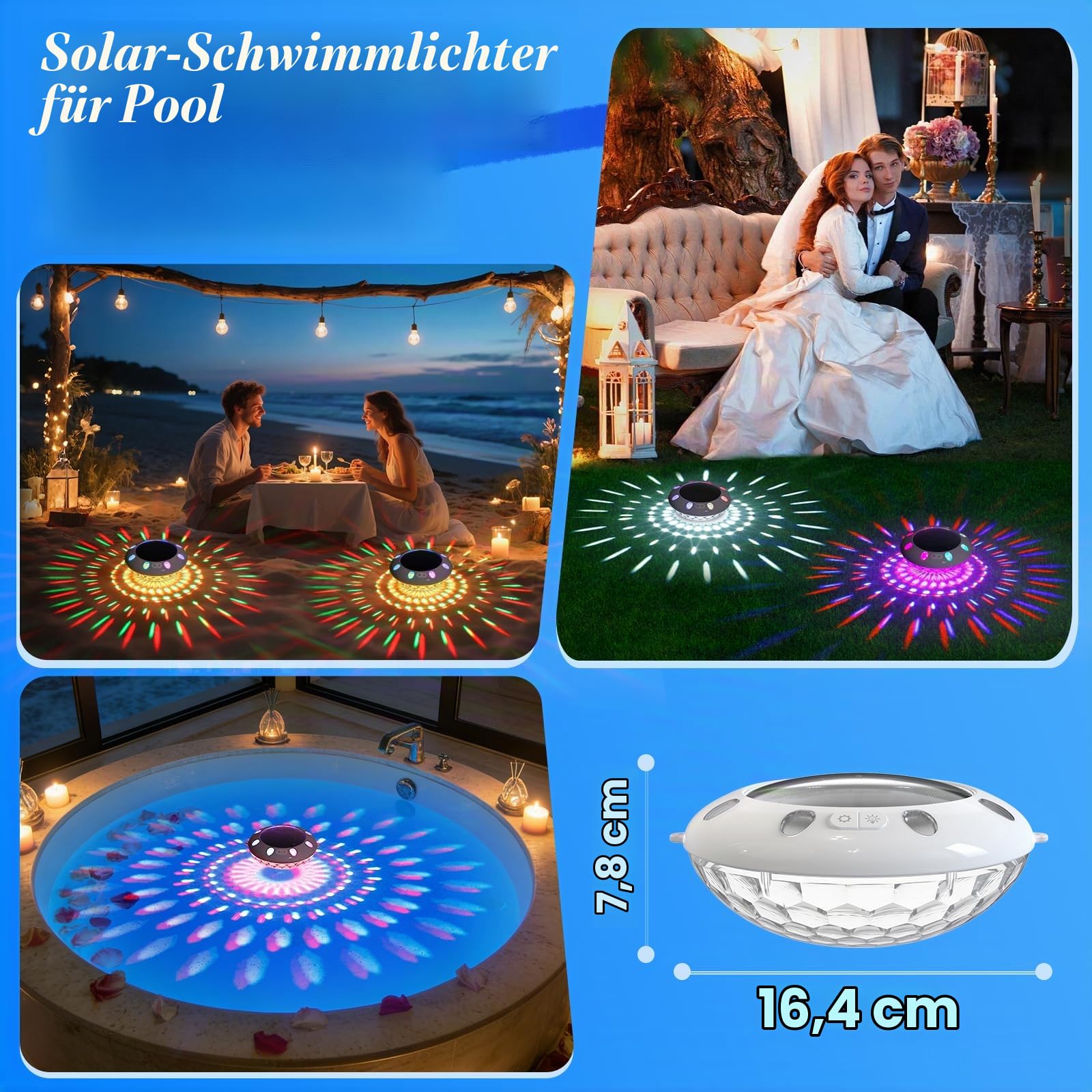 AearKing Schwimmende Poolleuchten mit Fernbedienung,Pool Lichter Schwimmend Solar mit RGB-Lichteffekten,Oberer und unterer Farbwechsel,IP68 Wasserdichte Pool beleuchtung für Teiche und Pools – 2 Stück