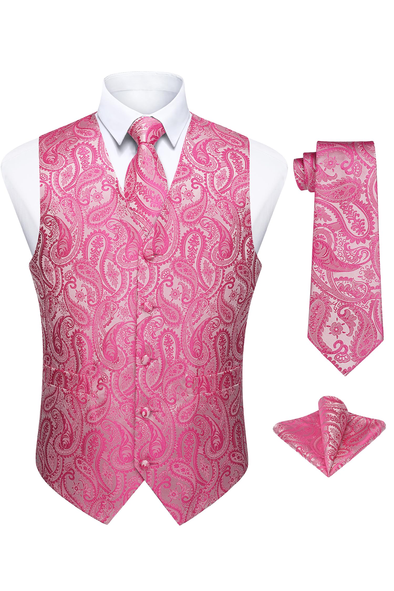 Enlision Mens Suit Vest Set 3PCS Paisley Tuxedo Vest & Tie Pocket Square for Wedding Prom Party Formal Business
