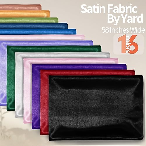 Miniatura 3 de Homiest Black Satin Fabric by The Yard, 1 Yard x 58 Inch Charmeuse Satin Fabric Silky & Shiny Cloth Fabric, Smooth Bridal Satin Fabric for Wedding