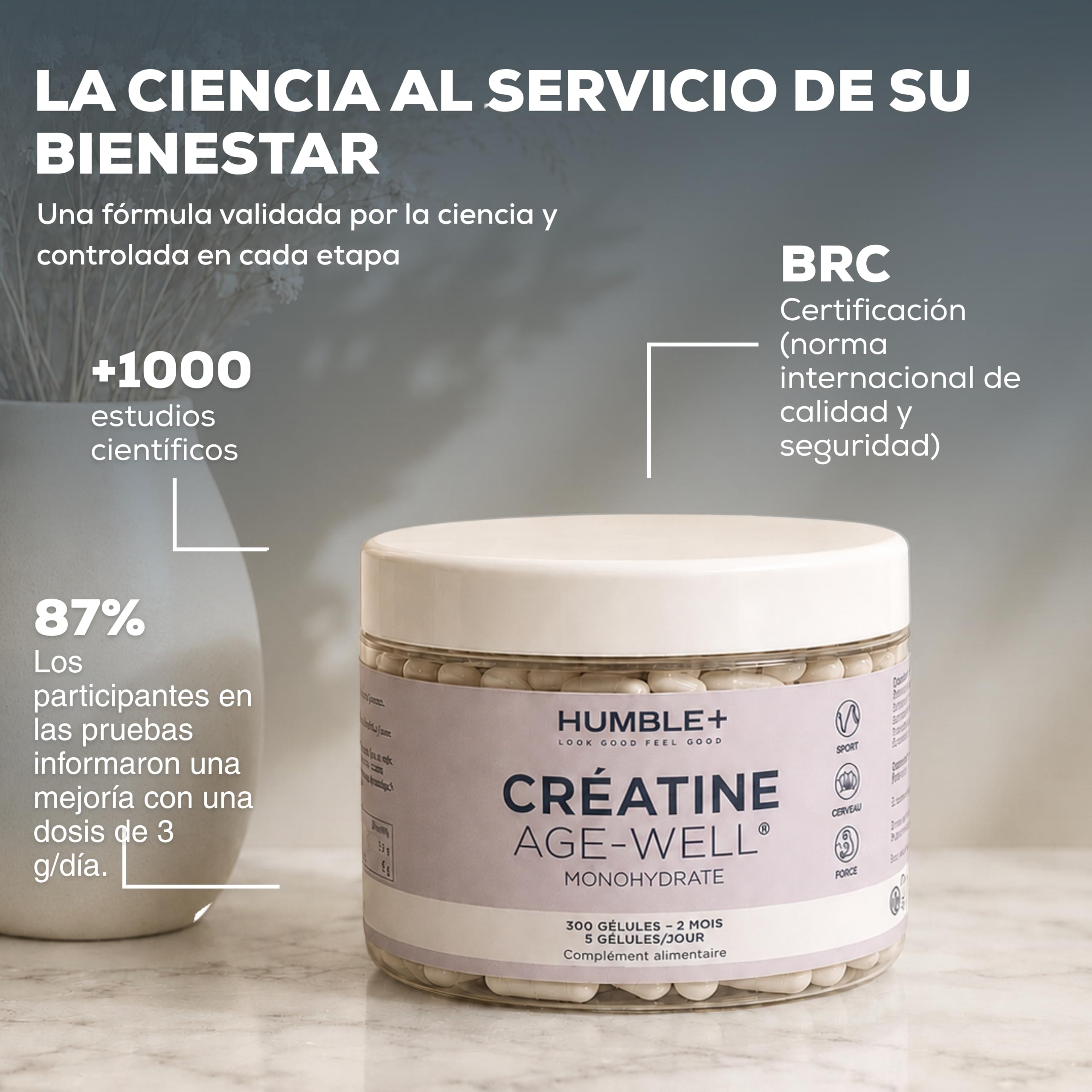 HUMBLE+ Creatina Monohidrato Age-Well® Cápsulas - 300 Cápsulas - 2 Meses