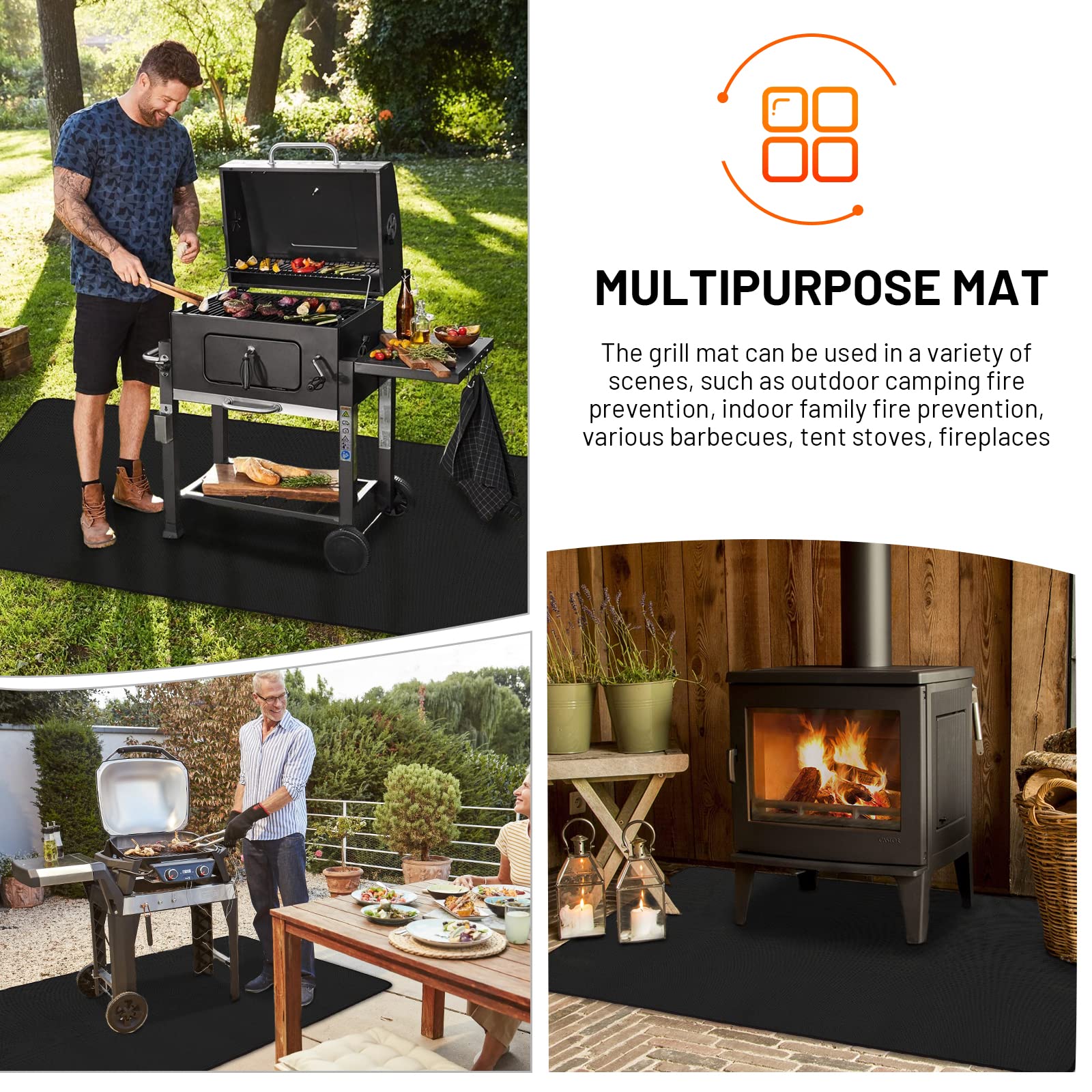 Alfombra Ignifuga para Barbacoa y Fogatas al Exterior, Protector de Suelo para Parrilla de Carbón y Leña, Protección de Superficie 3 Capas, Ideal para Jardín, Terraza y Patio, Tamaño Grande 165×100 CM