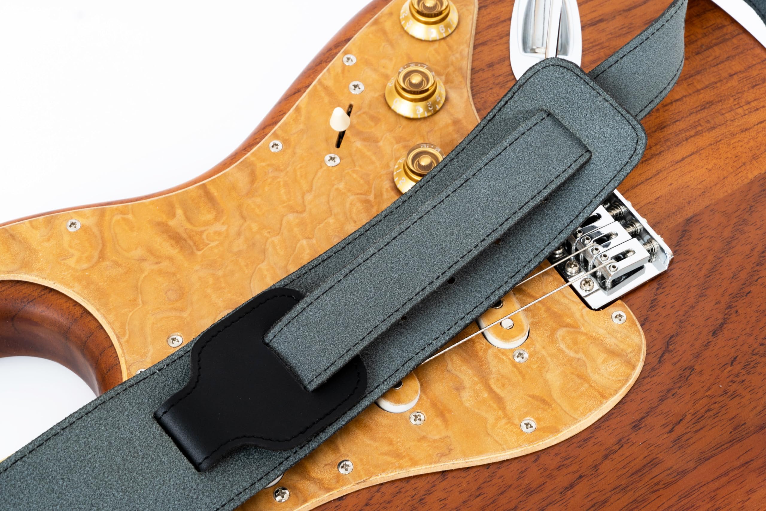 Gitarrengurt, klassisches Naturleder, verstellbare Länge, für Akustik-, Elektro-, Bassgitarren, Geschenk für Gitarristen, löst Schulter- und Nackenverspannungen (schwarz)