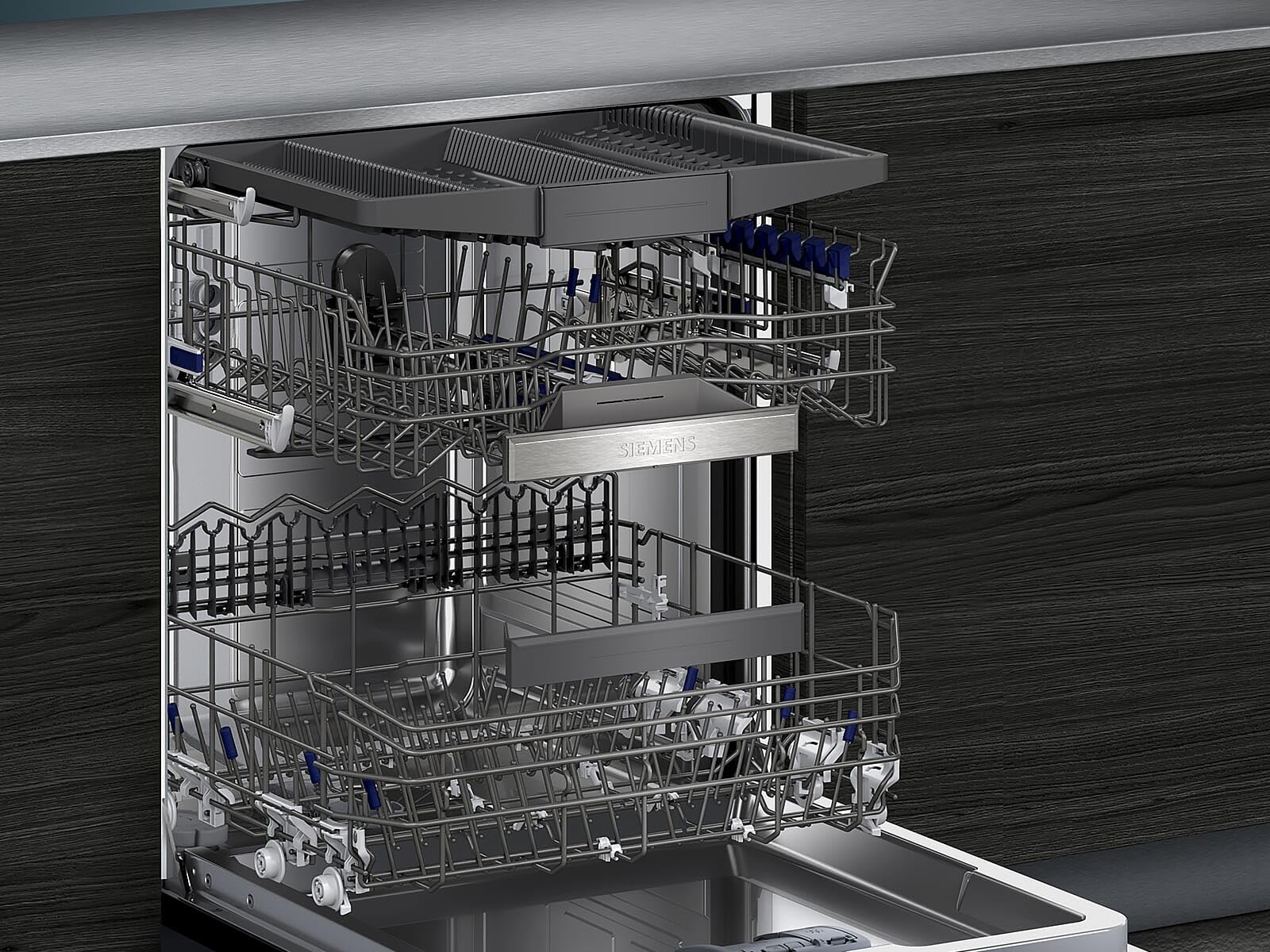 Siemens SN65ZX07CE, iQ500 - Lavavajillas inteligente totalmente integrado, 60 cm de ancho, cajón para cubiertos, fabricado en Alemania, secado de zeolita, extra silencioso, aquaStop, programa corto