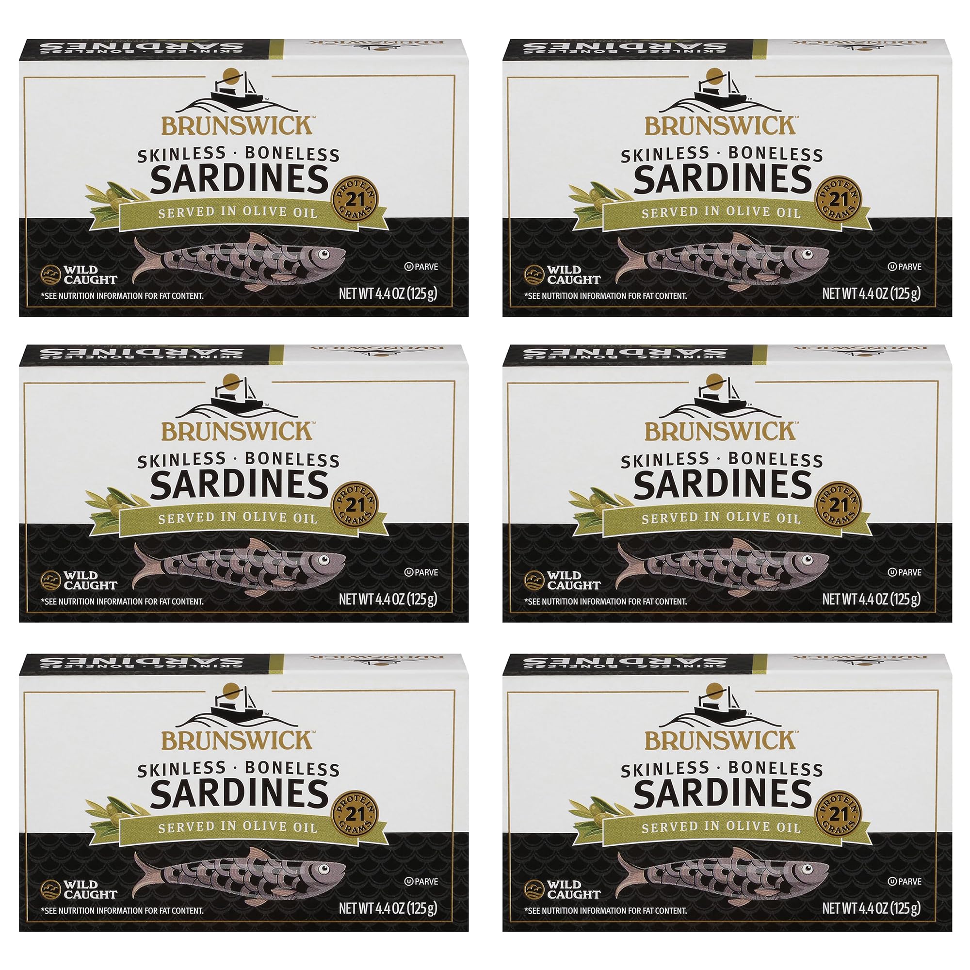 Brunswick Wild Caught Skinless and Boneless Sardines, Served in Olive Oi
