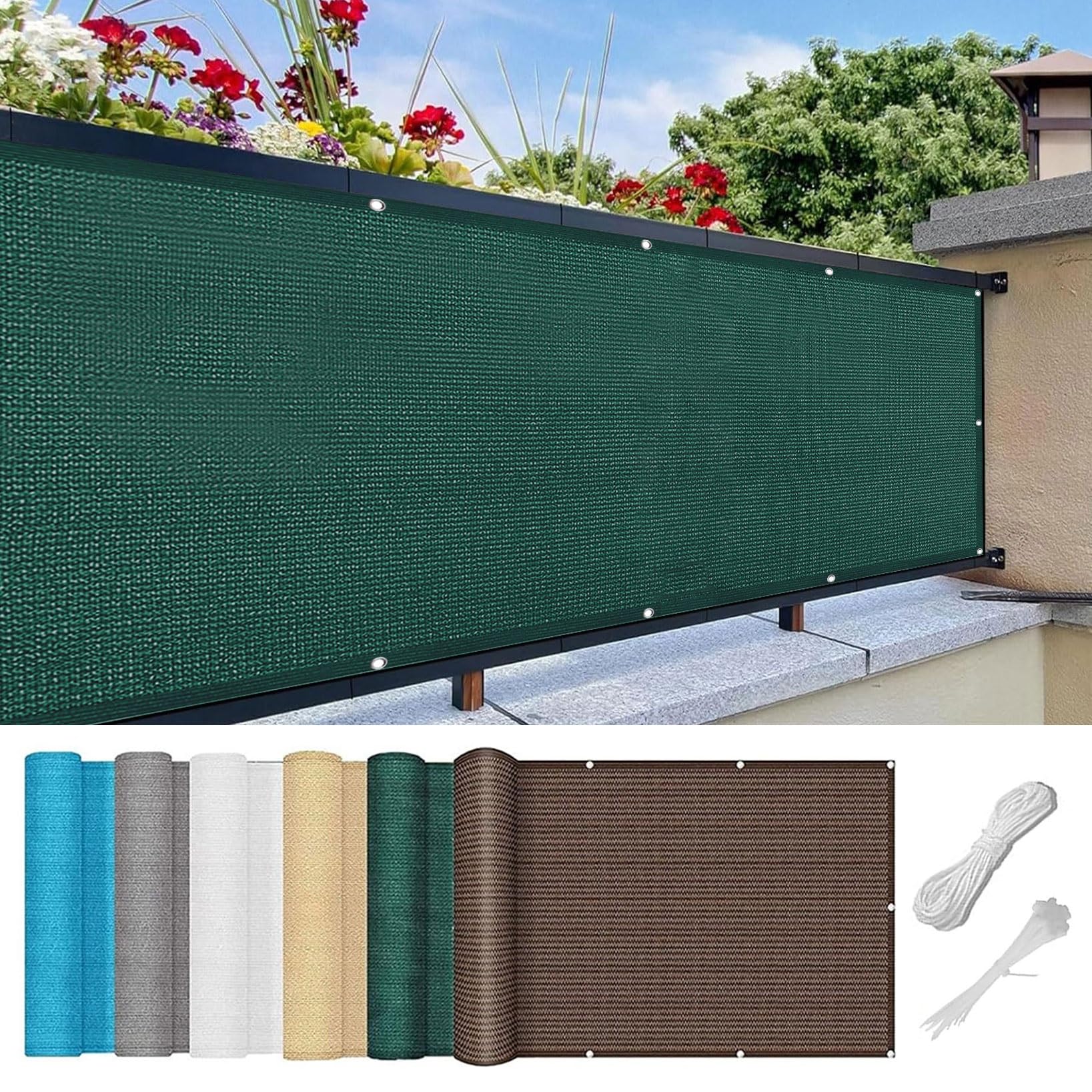 Brise Vue Balcon 130 x 850 cm Protection Contre Les Regards Brise Vue Renforcé Filet Occultant Au Vent, Résistance à La Déchirure pour Patio Extérieur Clôtures, Vert Foncé
