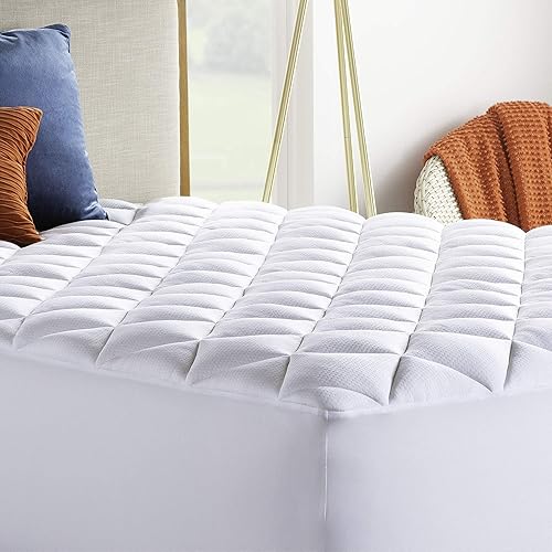 Linenspa Plush Rayon from Bamboo Pillow Top Mattress Pad - Hypoallergenic - Ultra Plush Down Alternative Filled Mattress Topper - Full White