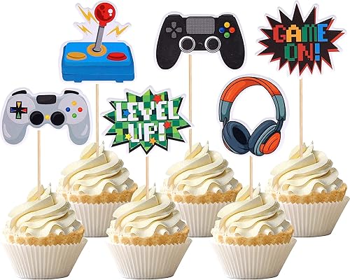 36 piezas de adornos para cupcakes de videojuegos montados en controladores de juegos para magdalenas decoraciones de pastel para tema de juego baby