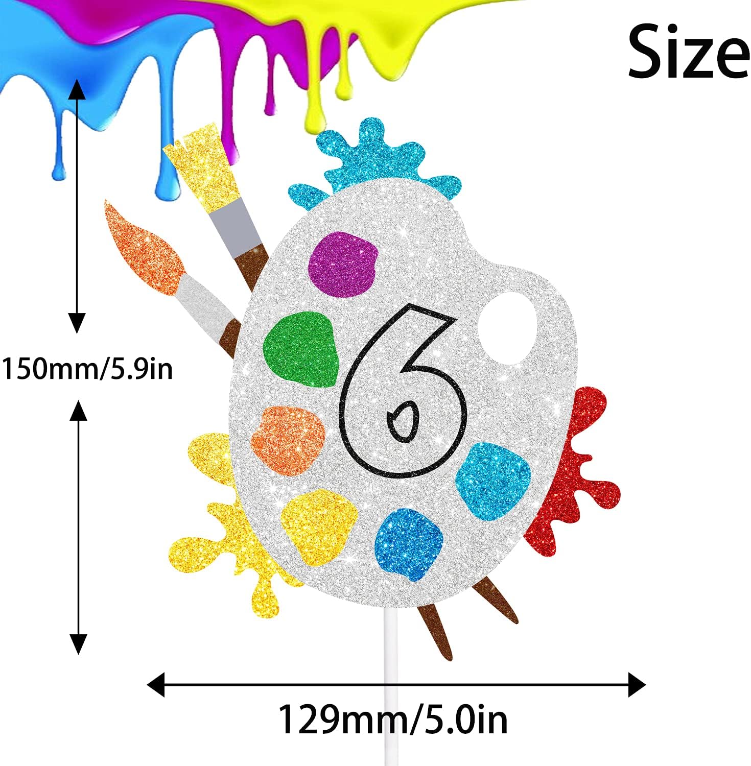 6th Slime Cake Topper - Art Themed Palette Painting Graffi Boy Girl Happy Birthday Party Decorations Supplies - Six Years Old Birthday Cake Decor