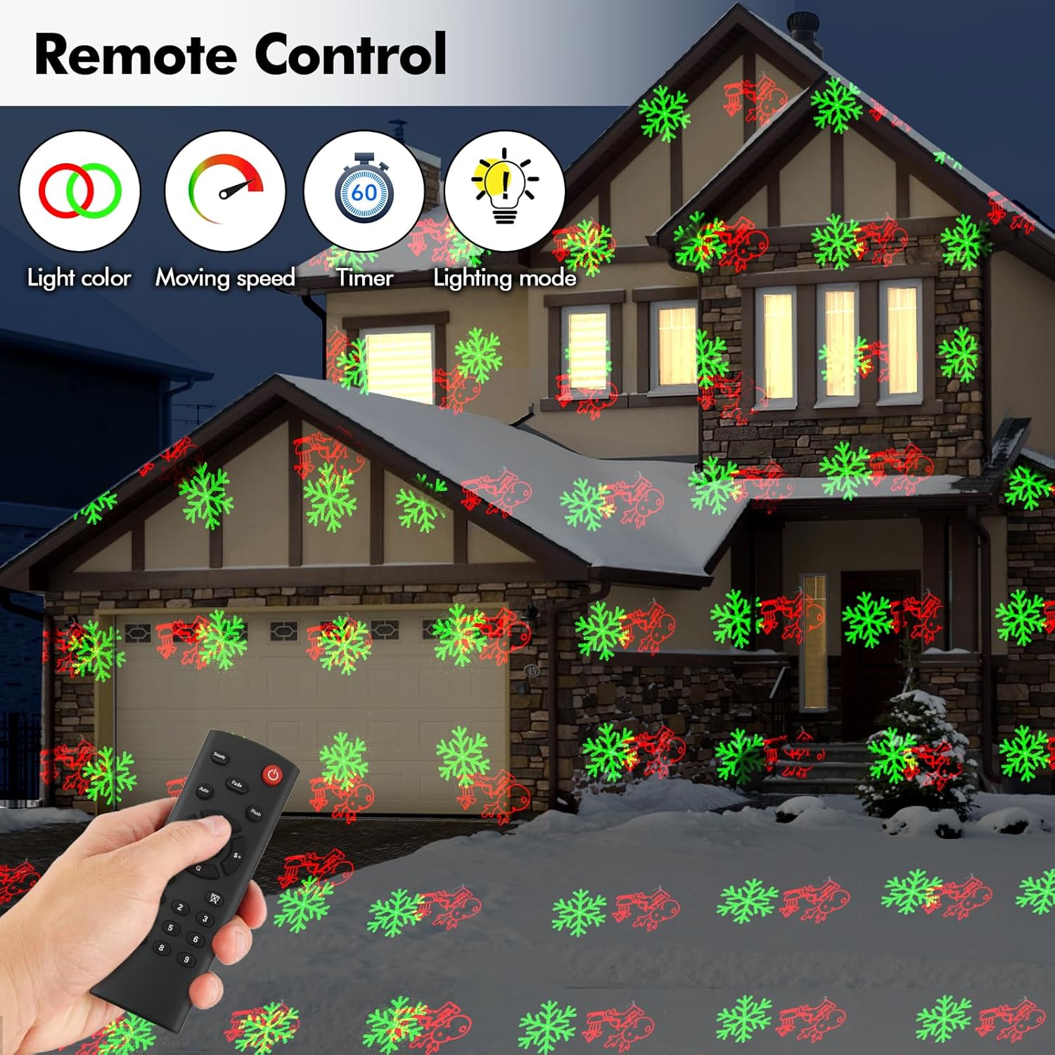 Poeland Christmas Projector Lights Garden Laser Lights with 4 Theme Multi Patterns, Holiday Projector Light IP65 Waterproof Outdoor Indoor Decorative Lighting for Xmas Birthday Party