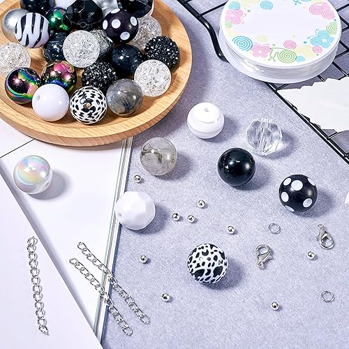 Miniatura 4 de Beadthoven - Cuentas gruesas de 0.787 in con estampado de vaca, 90 cuentas de diamantes de imitación gigantes para Halloween, bolígrafos, cordones y