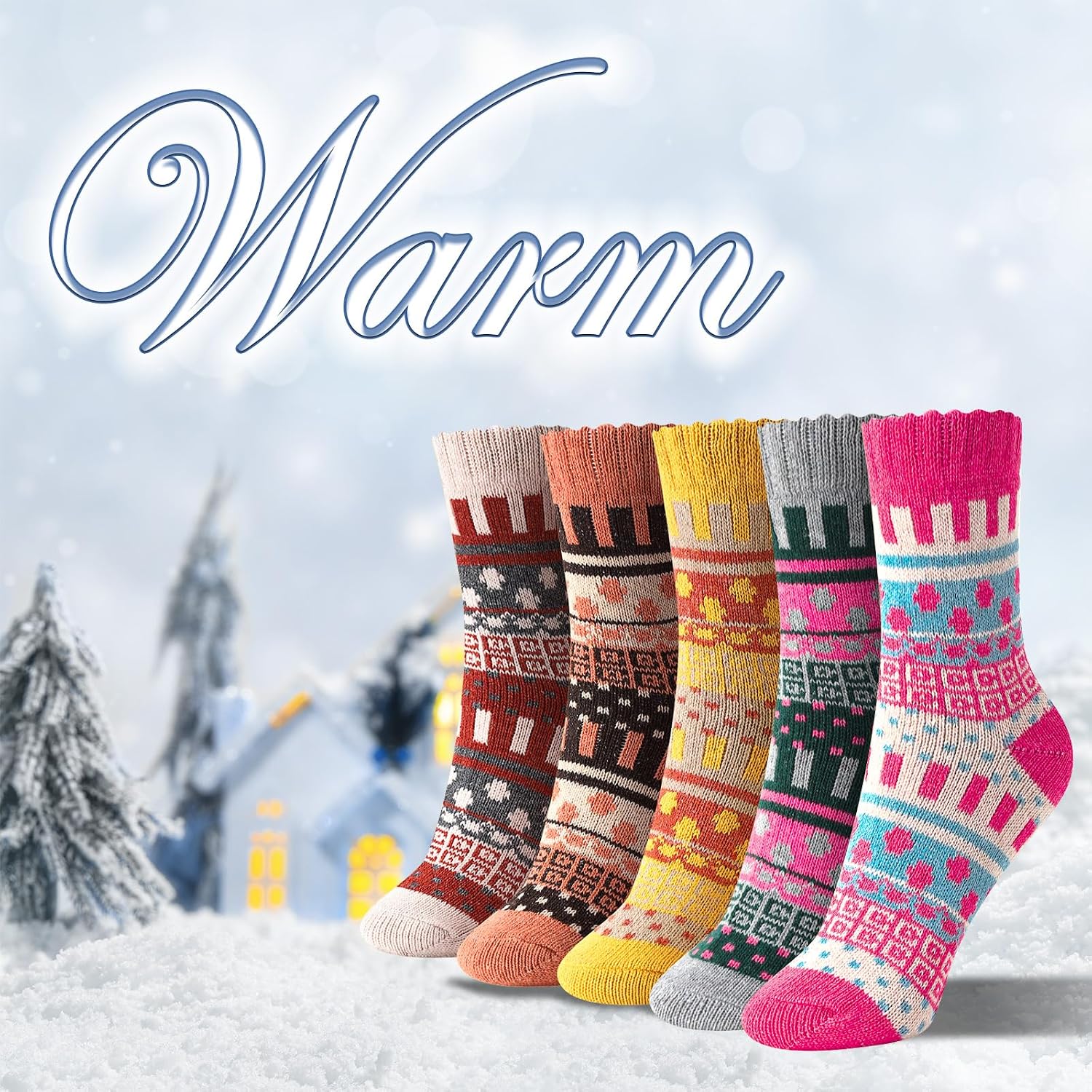 ICEIVY Womens Socks 5 Pack Vintage Wool Soft Cozy Crew Cabin Thick Winter Warm Socks Gifts for Women