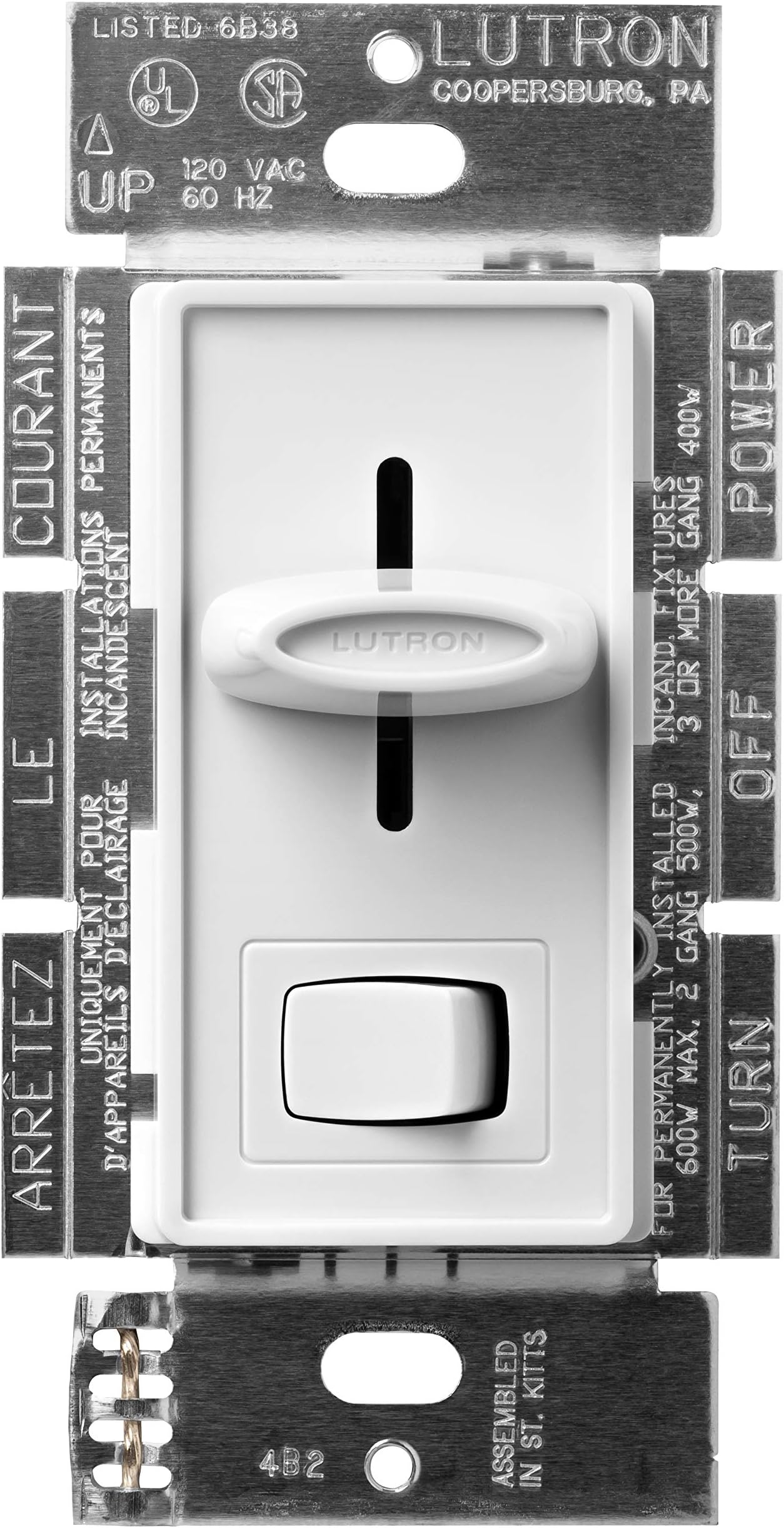 Lutron Skylark Preset Dimmer Switch, 600-Watt, Single-Pole, S-600P-WH, White
