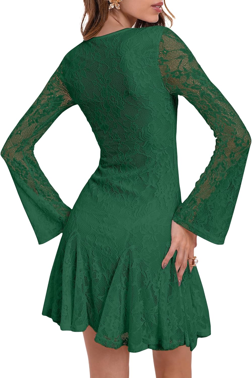 HYPERFIRE Women's Square Neck Floral Lace Mini Dress Flowy Short Dress Mesh Night Out Dresses Club Outfit - Image 2