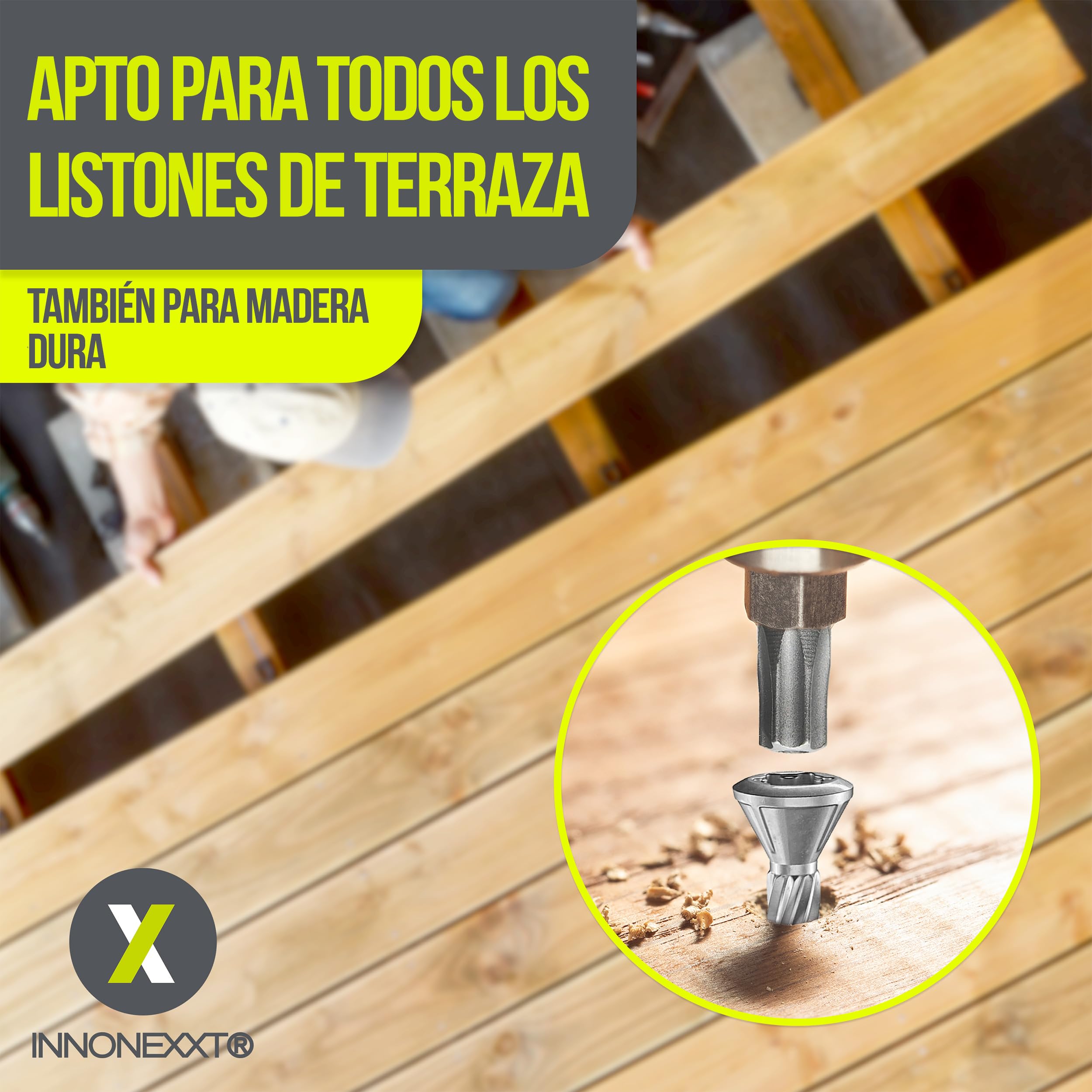 Tornillos para terraza Muesca de corte Torx | A2 TX25-5,0x50mm - 200 uds| Tornillos para tarimas de acero inoxidable de primera calidad con recubrimiento deslizante, tornillo tarima madera