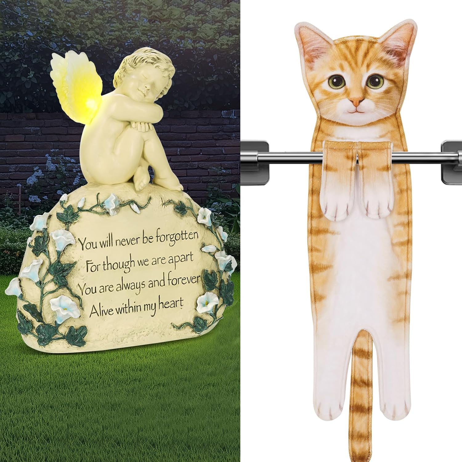 Cat Hand Towels for Bathroom Kitchen and Solar Angel Garden Statues