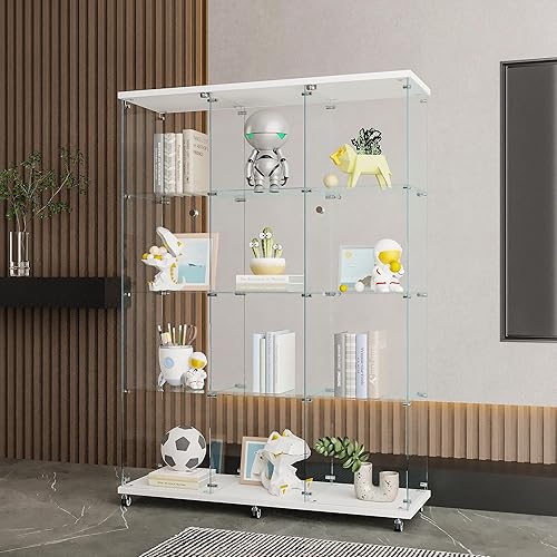 Miniatura 3 de Yoluckea Gabinete de cristal, 4 estantes de cristal con puerta, gabinete de exhibición de cristal de la colección Curio Cabinet para oficina en