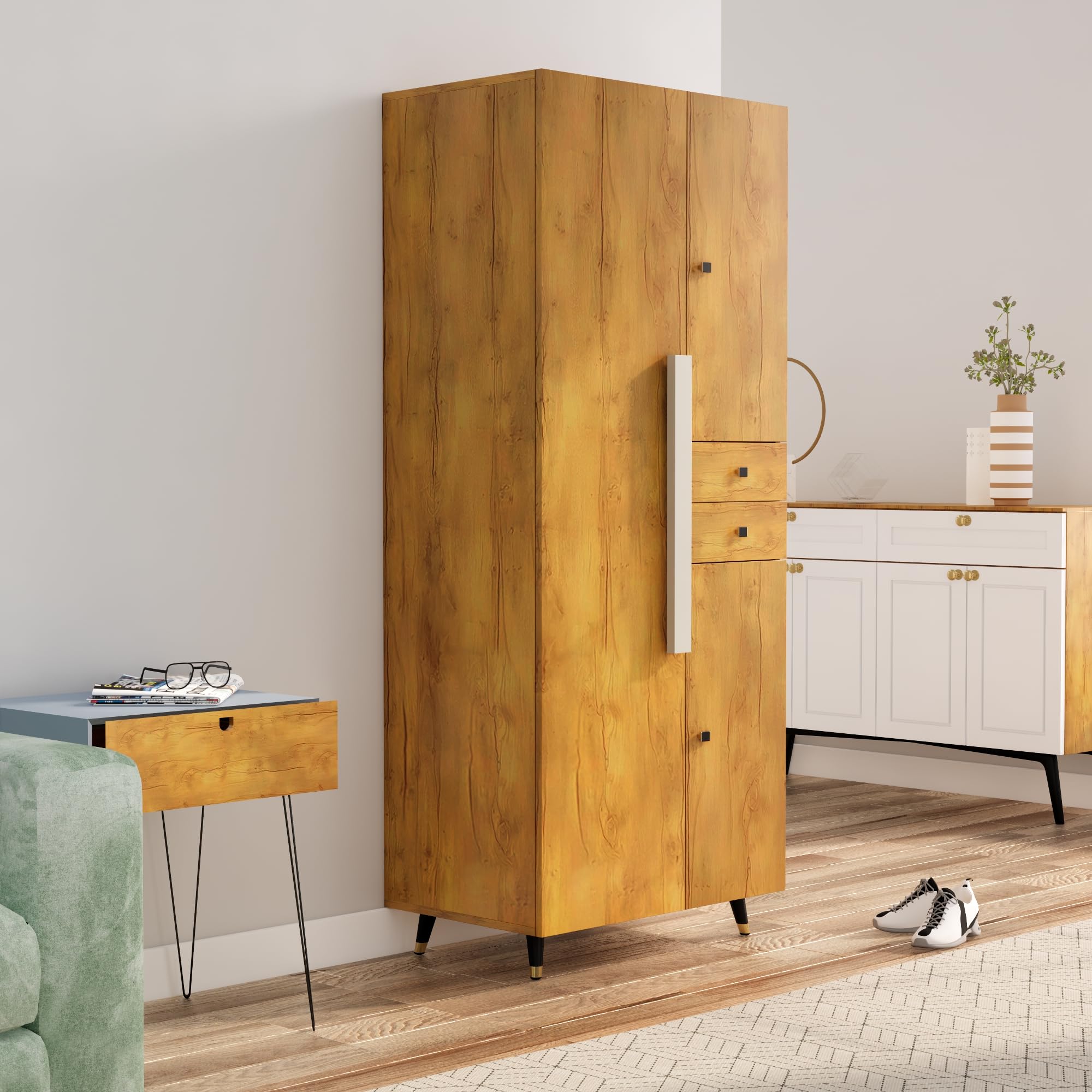 Hexa Red Wooden Almirah for Clothes, Door for Bedroom, 2 Door Wardrobe with Drawer & Hanging Space (45D x 75W x 180H CM) | 3 Year Warranty 1 (Giant Wood)-image-46