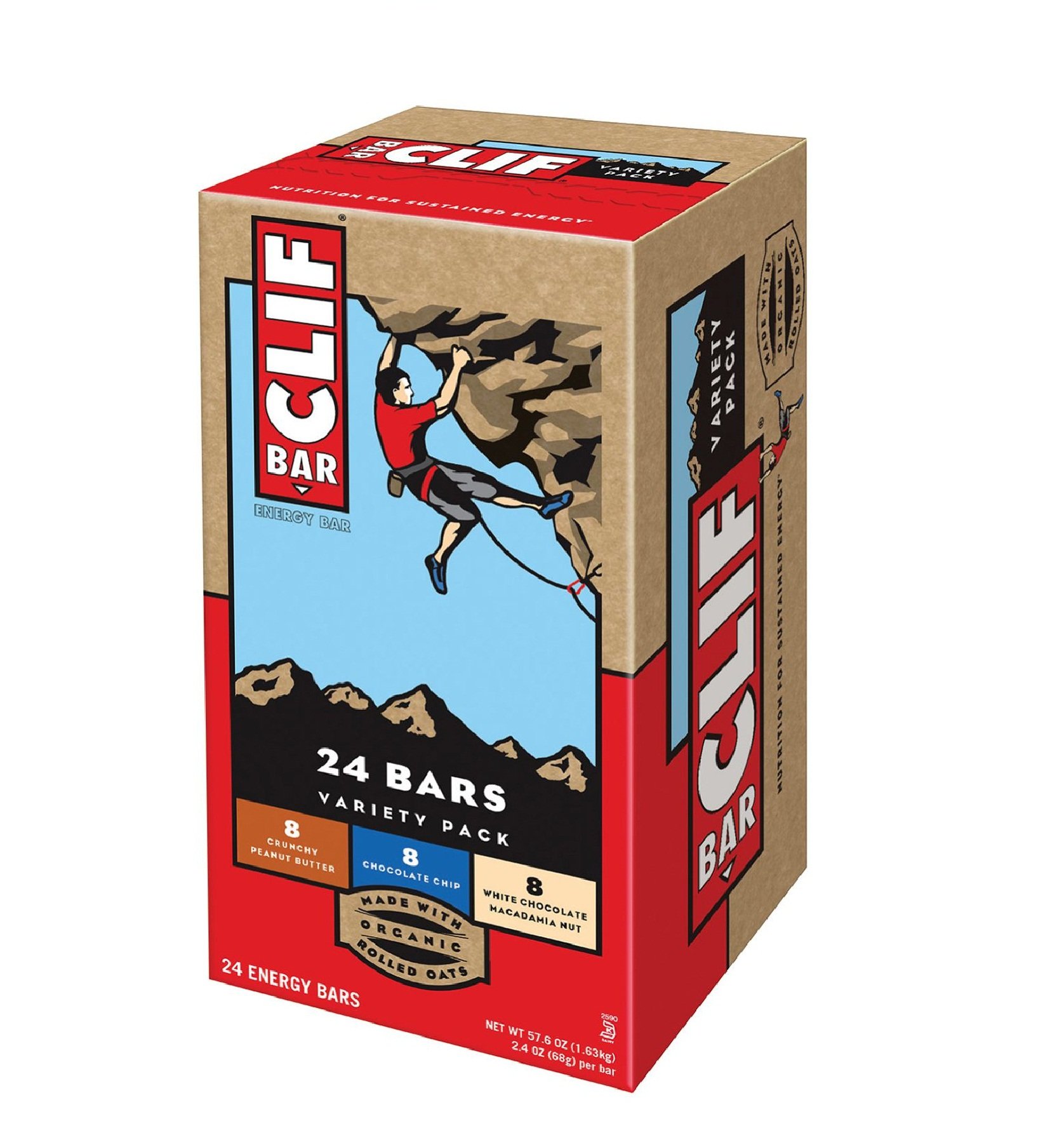 Clif Bar Energy Bar, Variety Pack, Chocolate Chip, Crunchy Peanut Butter, Chocolate Chip Peanut Crunch, 2.4-Ounce Bars, 24 Count