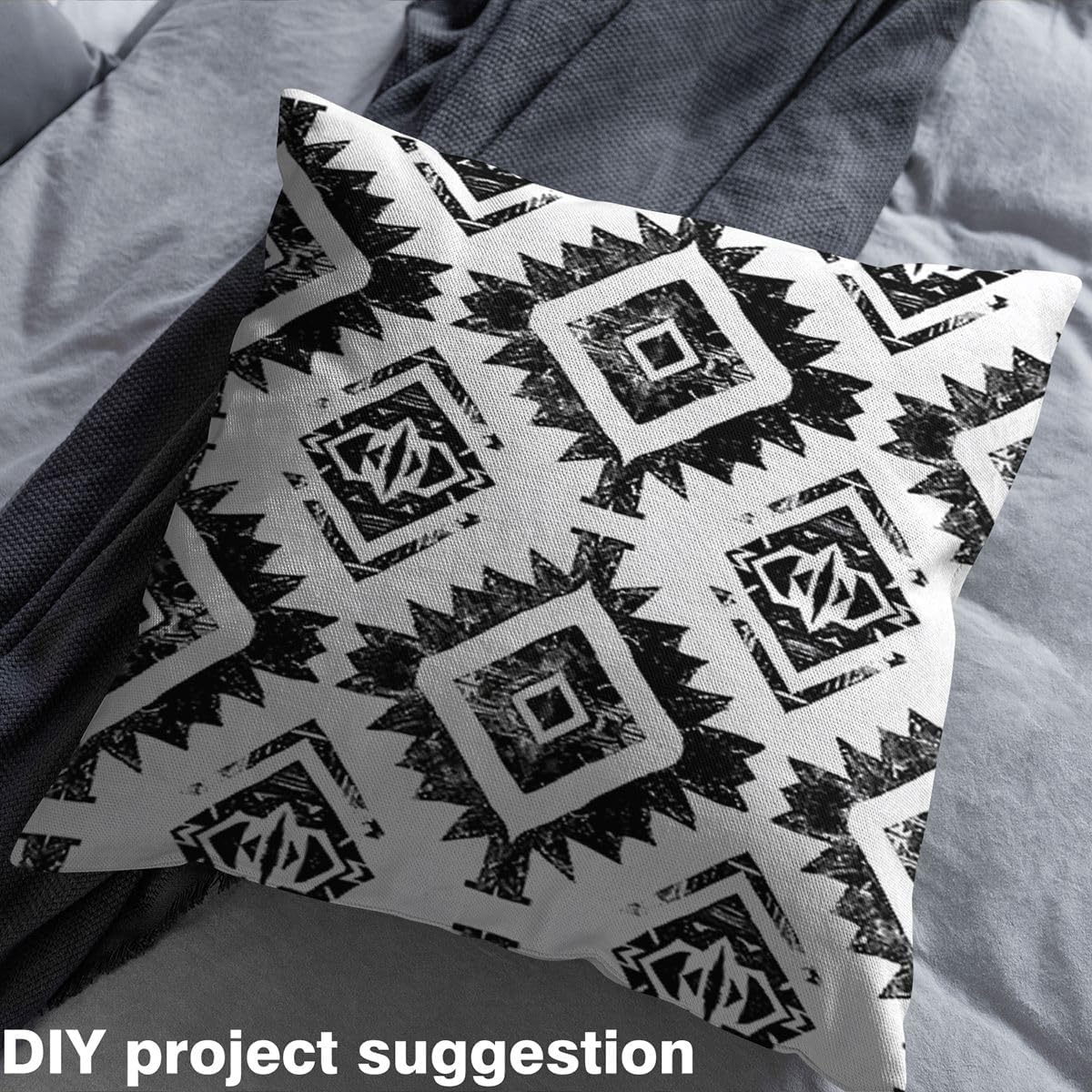 Southwestern Fabric By The Yard, Boho Aztec Upholstery Fabric, Retro Bohemian Tribal Native Decorative Fabric, Geometric Striped Triangle Indoor Outdoor Fabric, Black White, 2 Yards