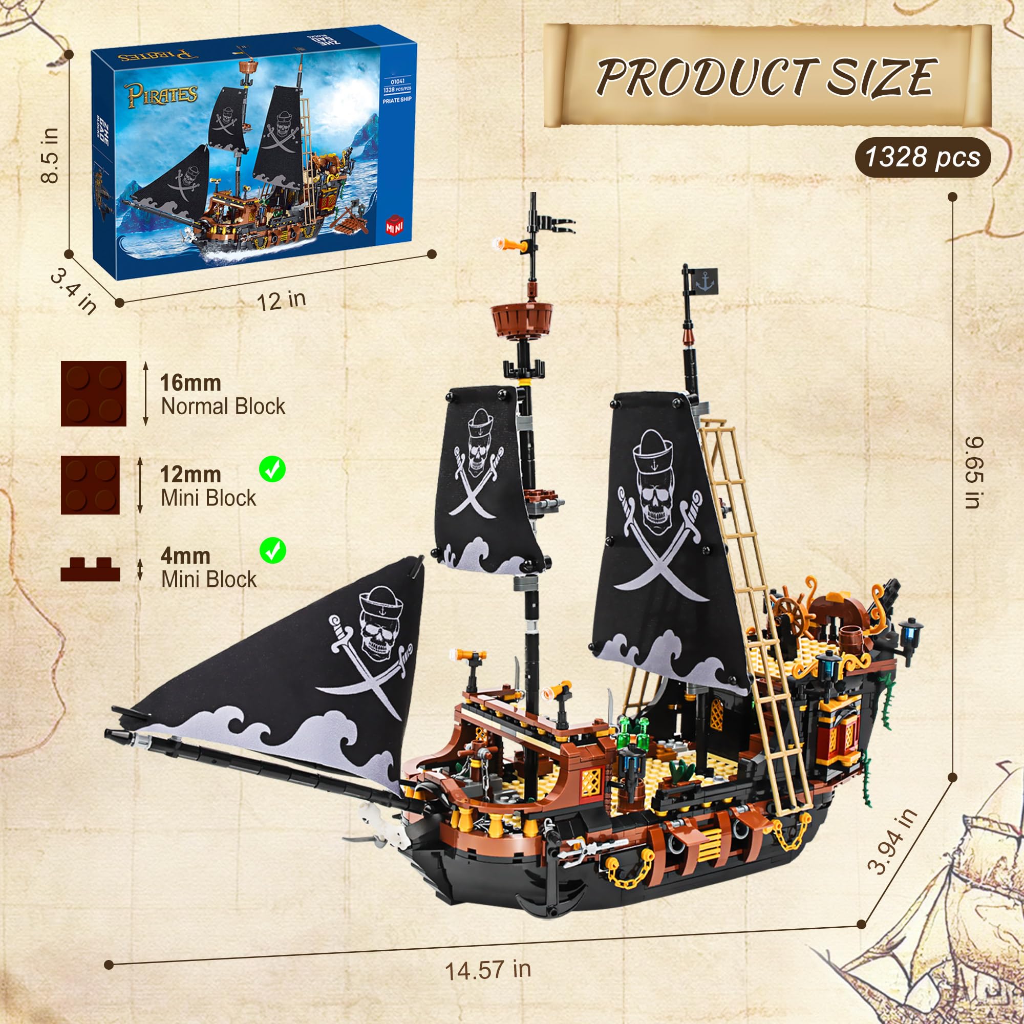 Amazon.co.jp: Seyaom 1328ピース 海賊船 ミニ組み立てキット