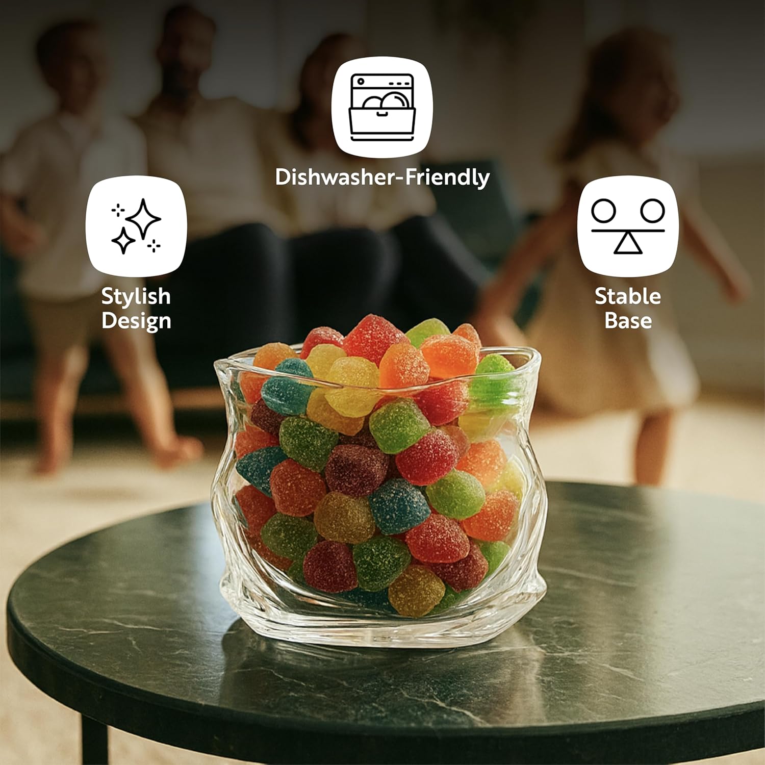 Restaurantware Clear Glass Bowl 8 oz Crinkle Edge Unzipped Bag Bowl Creative Serving Dish Dishwasher Safe Transparent Glass and Microwave-Safe Container for Serving Desserts, Candies