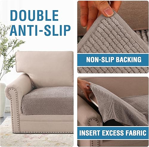 Miniatura 5 de H.VERSAILTEX Funda de felpilla de felpa para cama de perro, funda gruesa y suave para sofá de 3 cojines, funda antideslizante para sofá de 3 plazas,