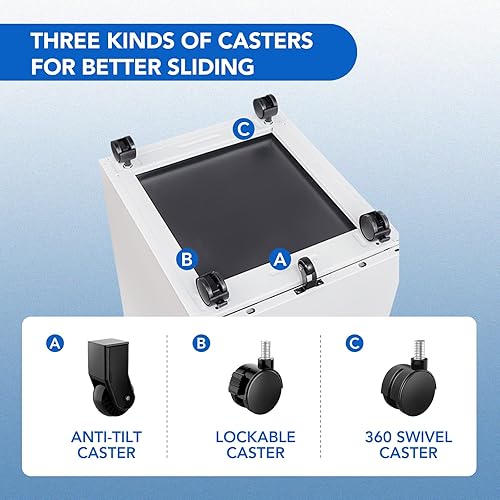 Miniatura 5 de FLEXISPOT Archivador móvil de 3 cajones para almacenamiento debajo del escritorio, archivador con llaves de bloqueo, gabinete organizador de