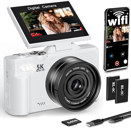 Miniatura 9 de FLATIC Cámara digital 5K, cámaras de 75 MP para fotografía con WiFi y tarjeta TF de 64 GB, cámara de vlogging automático para YouTube con pantalla