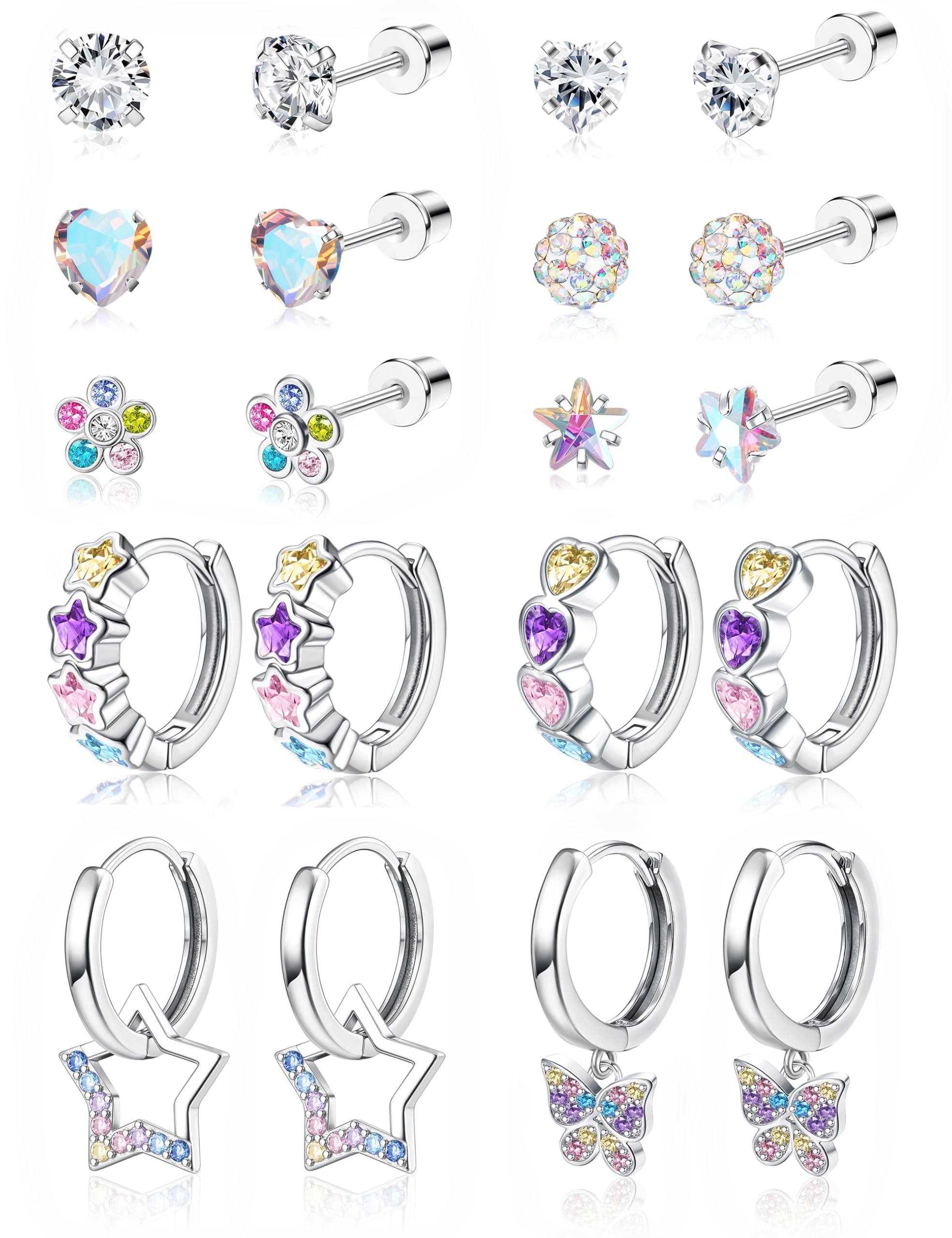 Florideco Hypoallergenic Earrings for Girls Surgical Steel Screw Back Stud Earrings for Toddlers Small Hoops Huggie Earrings for Teens Cute Little