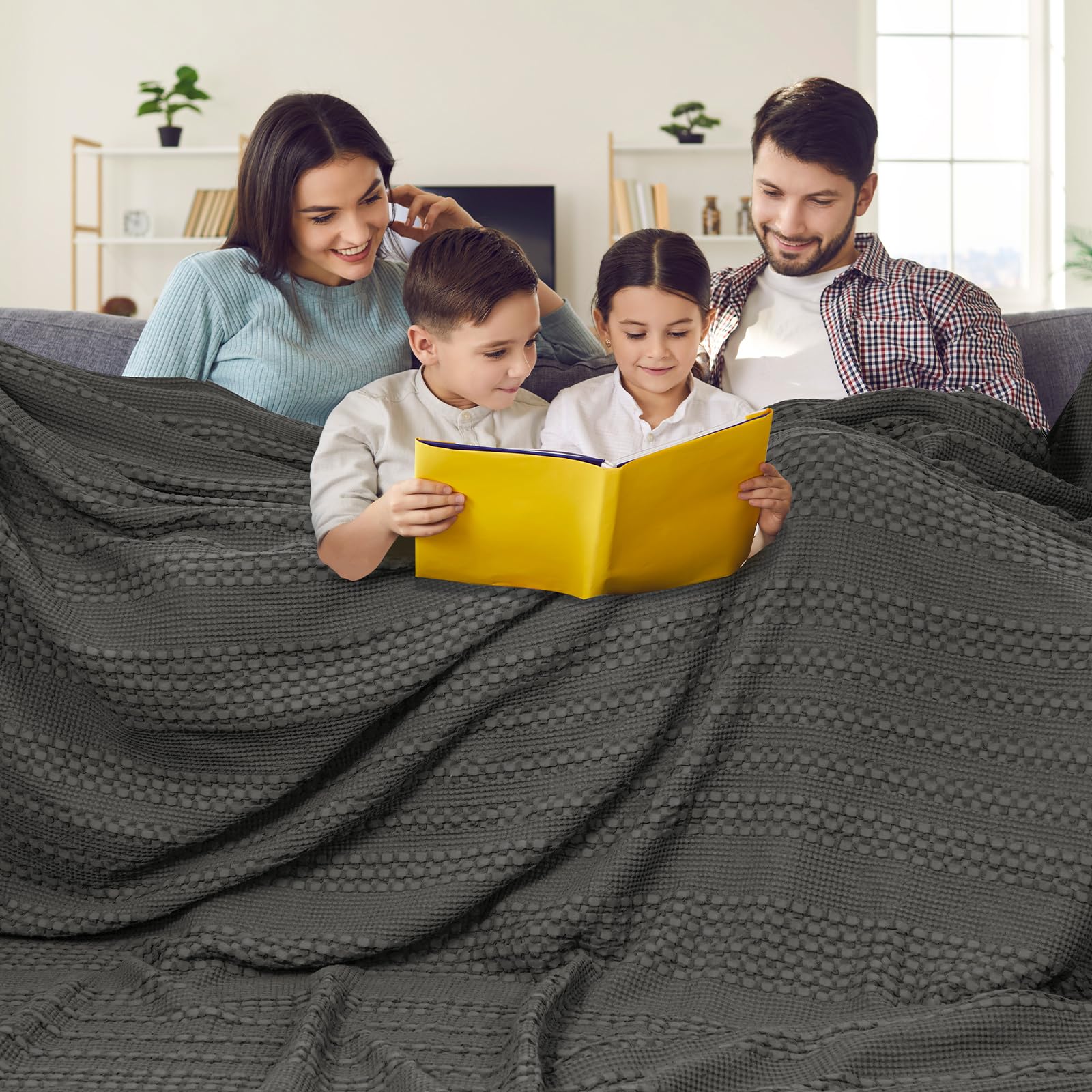 phf 100% cotton waffle blanket oversized king 120"x120", lightweight breathable extra large 10'x10' blankets for bed, giant big luxury aesthetic woven bedding for home decor, charcoal grey