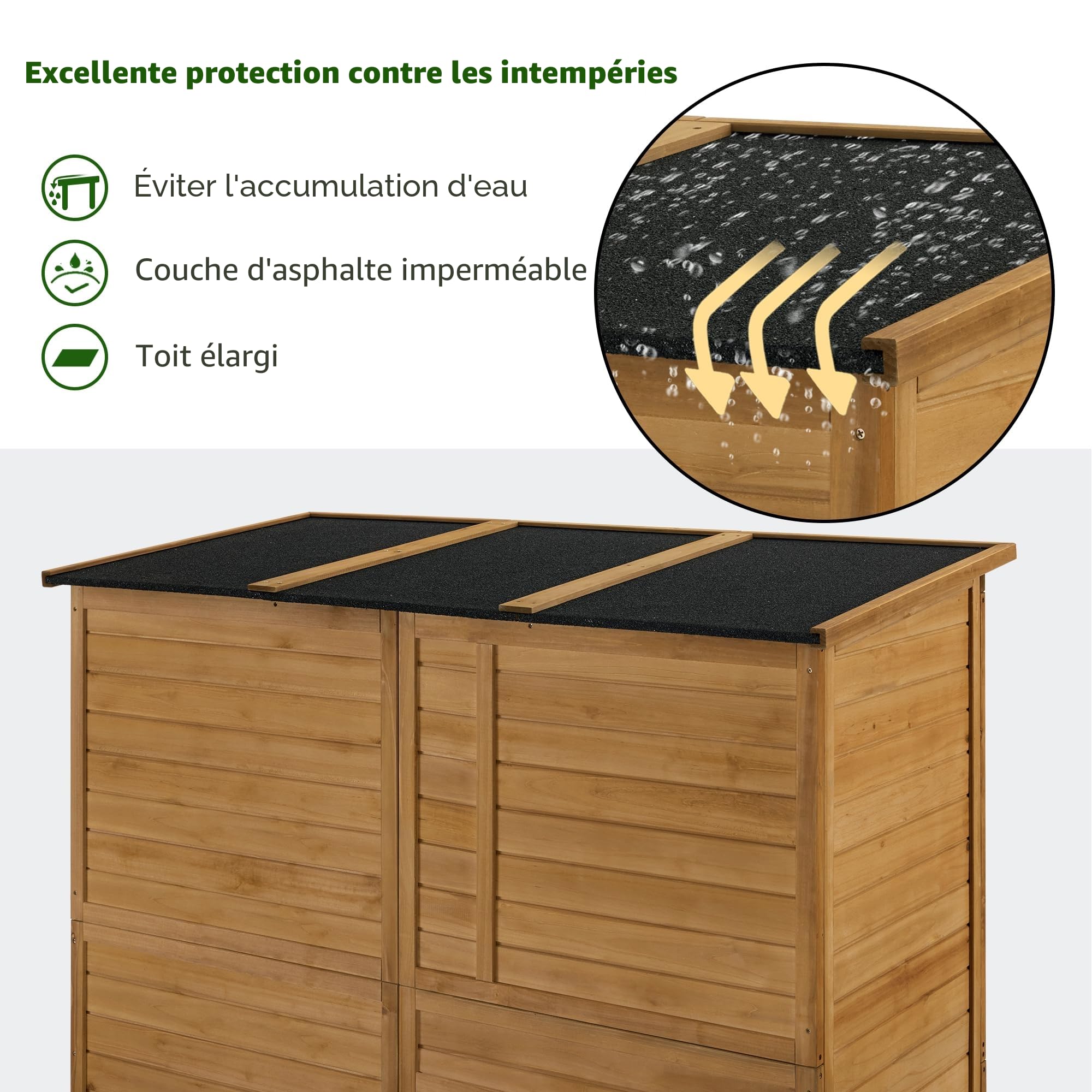 M MCombo Armoire de Jardin Armoire à Outils en Bois résistante aux intempéries, abri de Jardin Outdoor étanche praticable, pour l'extérieur Balcon terrasse, 3 réglable 73×144×185 cm (Nature)