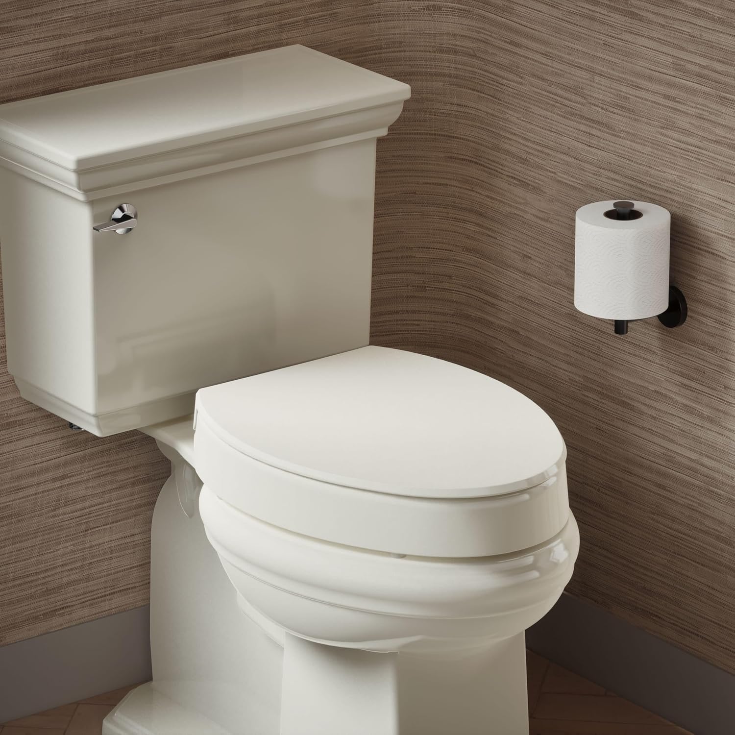KOHLER 25875-96 Hyten 3" Height, Elevated Soft Close Elongated Toilet Seat, Contoured Seat with Grip-Tight Bumpers, Quick-Attach Hardware, No Slam Toilet Seat, Biscuit Biscuit Elongated