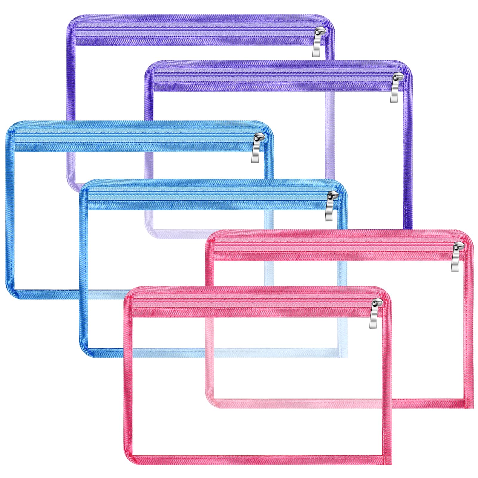 Mototo 6/12PCS Clear Zipper Pouches, 12 x 8 Inches Clear Pouches Makeup Bag with Zipper Waterproof Portable Travel Bag Multipurpose PVC Outdoor for