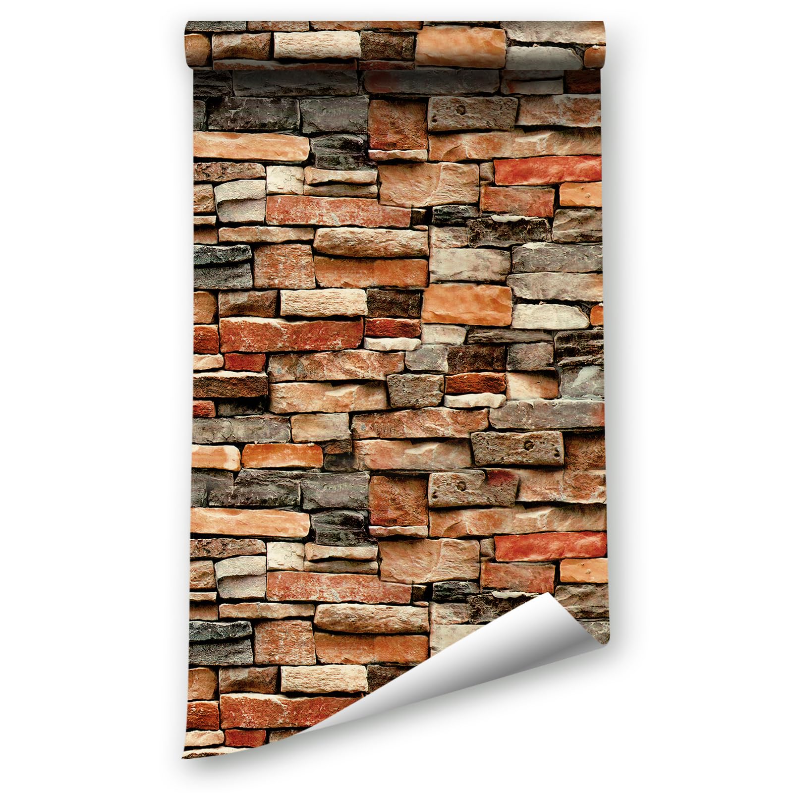 ANBILILA Self-Adhesive Wallpaper, Industrial Retro Brick Texture Peel and Stick Contact Paper, 44.5x500CM 3D Faux Stone Pattern Removable Wallpaper Deco Film for Wall Sticker — image 1