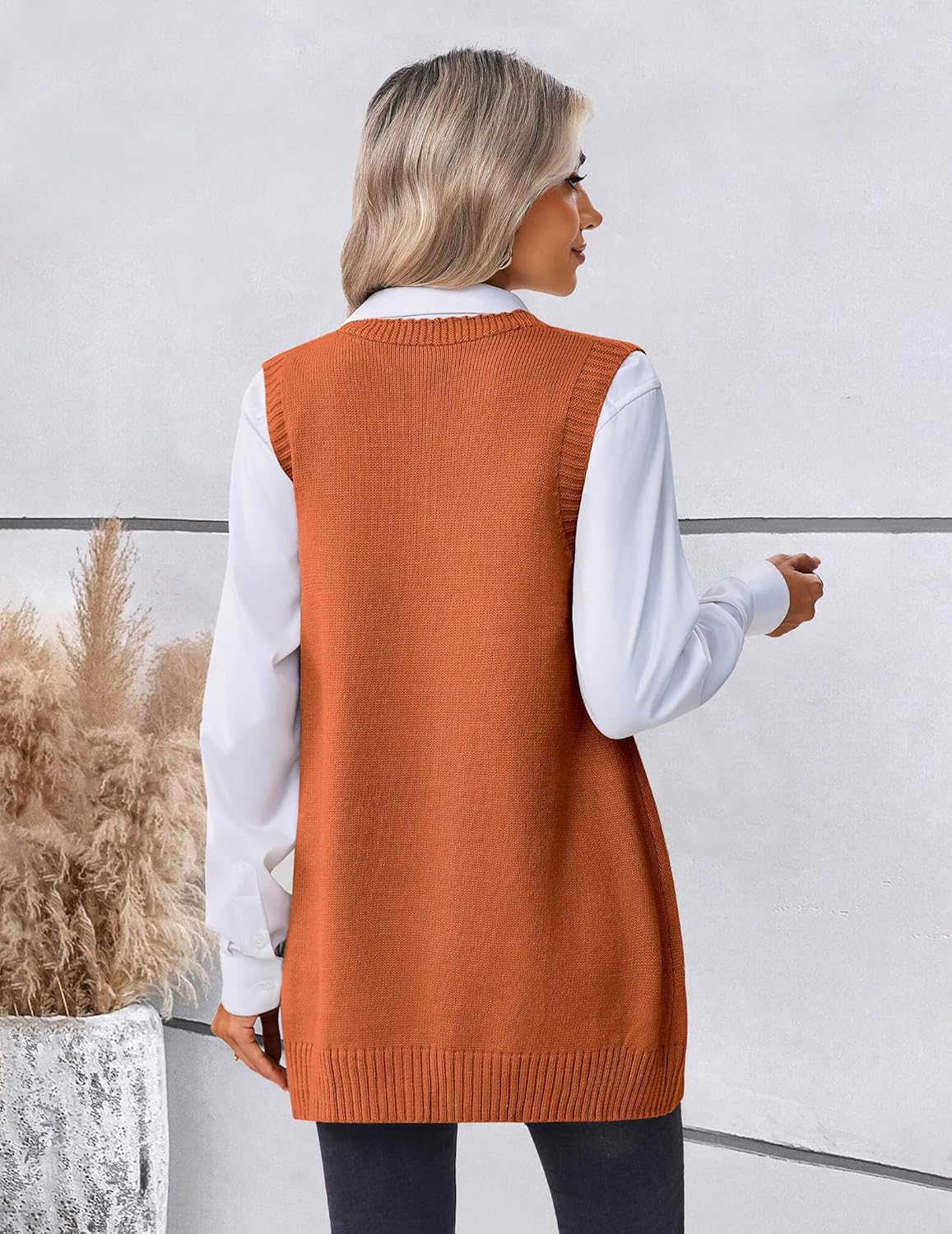 Zeagoo Women's Sweater Vest 2026 Oversized Sleeveless V Neck Pullovers with Pocket Knitted Fall Outfits - Image 3