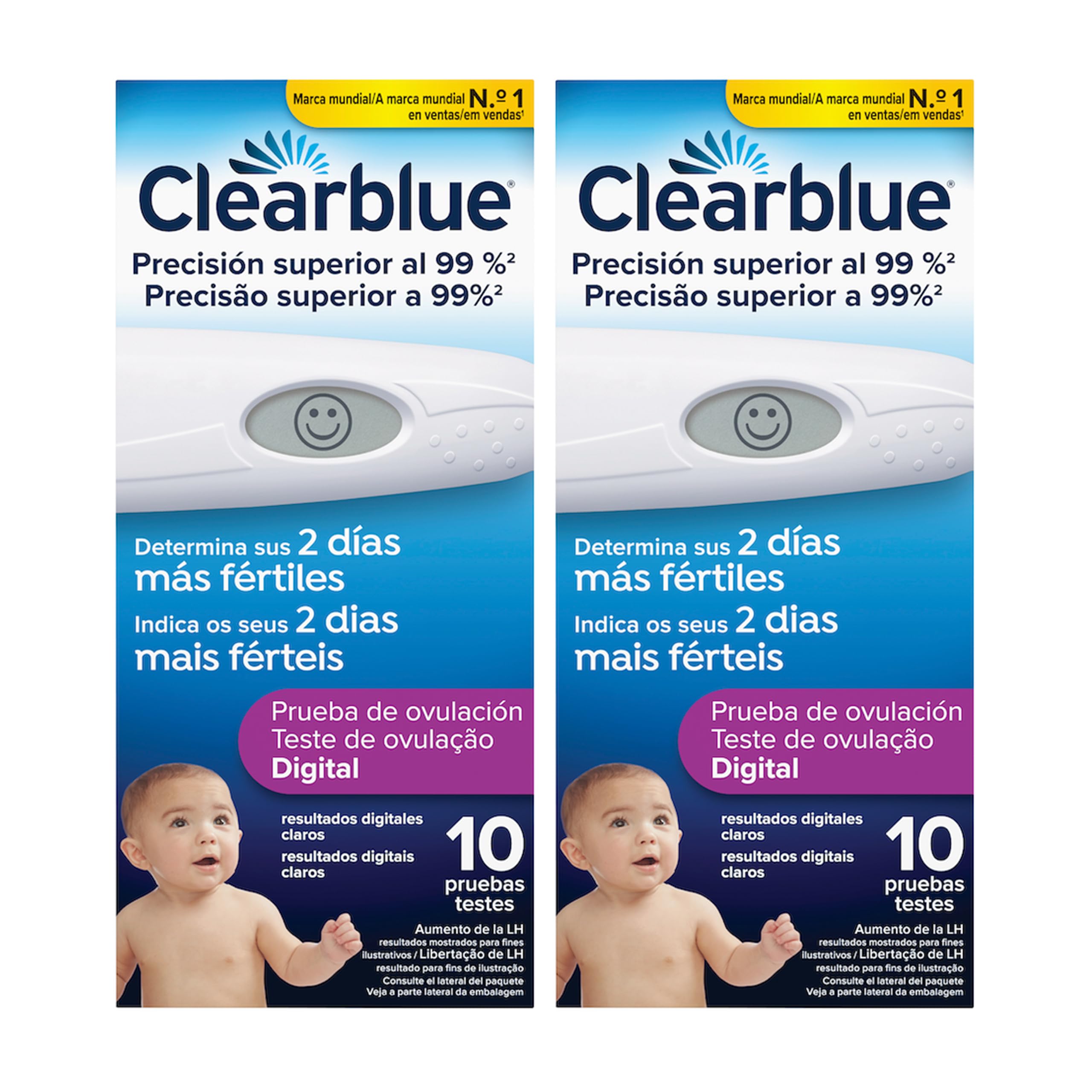 Clearblue Test d'ovulation numérique - 10 tiges de haute précision - Identifie les jours fériés - Résultats clairs sur l'écran - Facile à utiliser - Précision + 99 % - Format amélioré sans plastique -