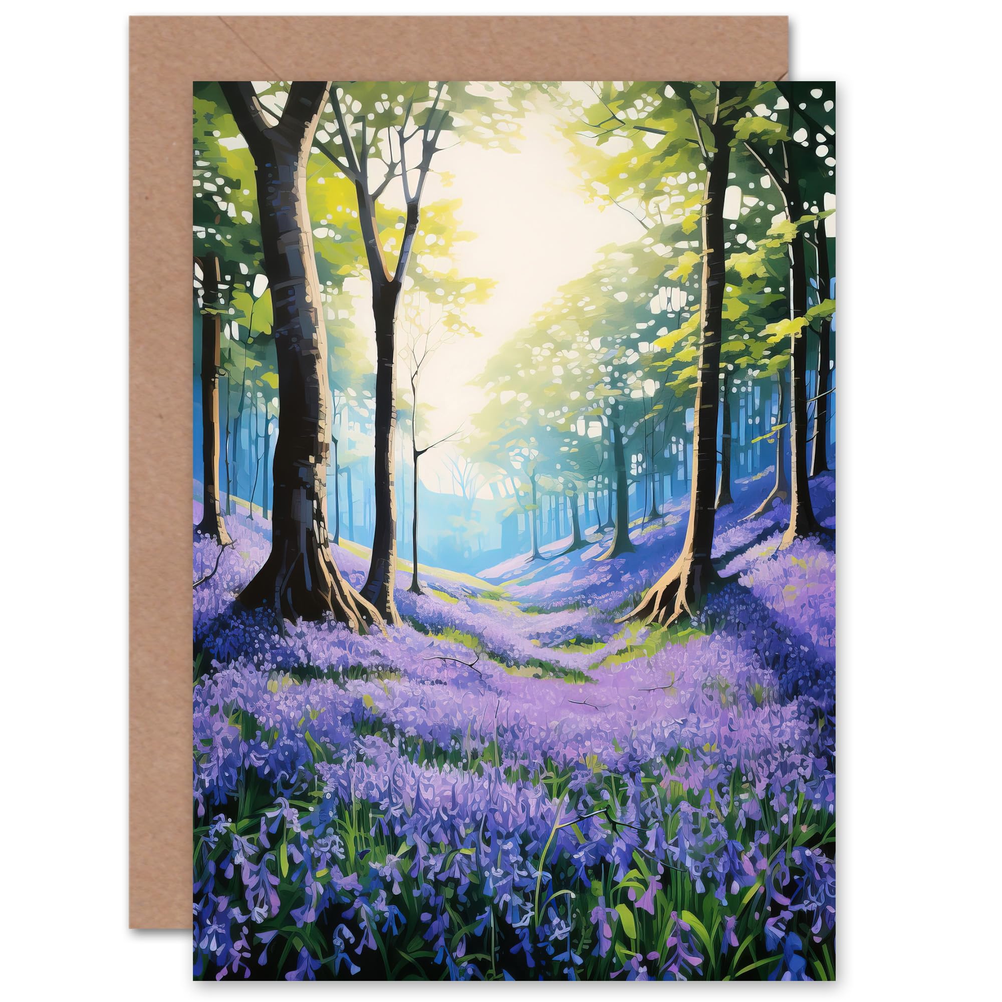 Artery8 Blue Forest Sunshine Vibrant Landscape for Wife Her Mum Sister Daughter Mom Gran Nan Birthday Thank You Mothers Day Blank Art Greeting Card