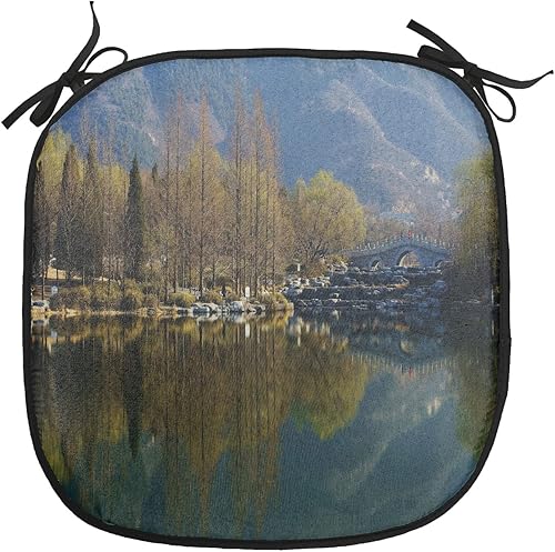 Miniatura 45 de Lunarable Cojín retro para silla, dibujo de chica a la moda en tierra primavera campo margaritas arte, acolchado de asiento para cocina y patio con