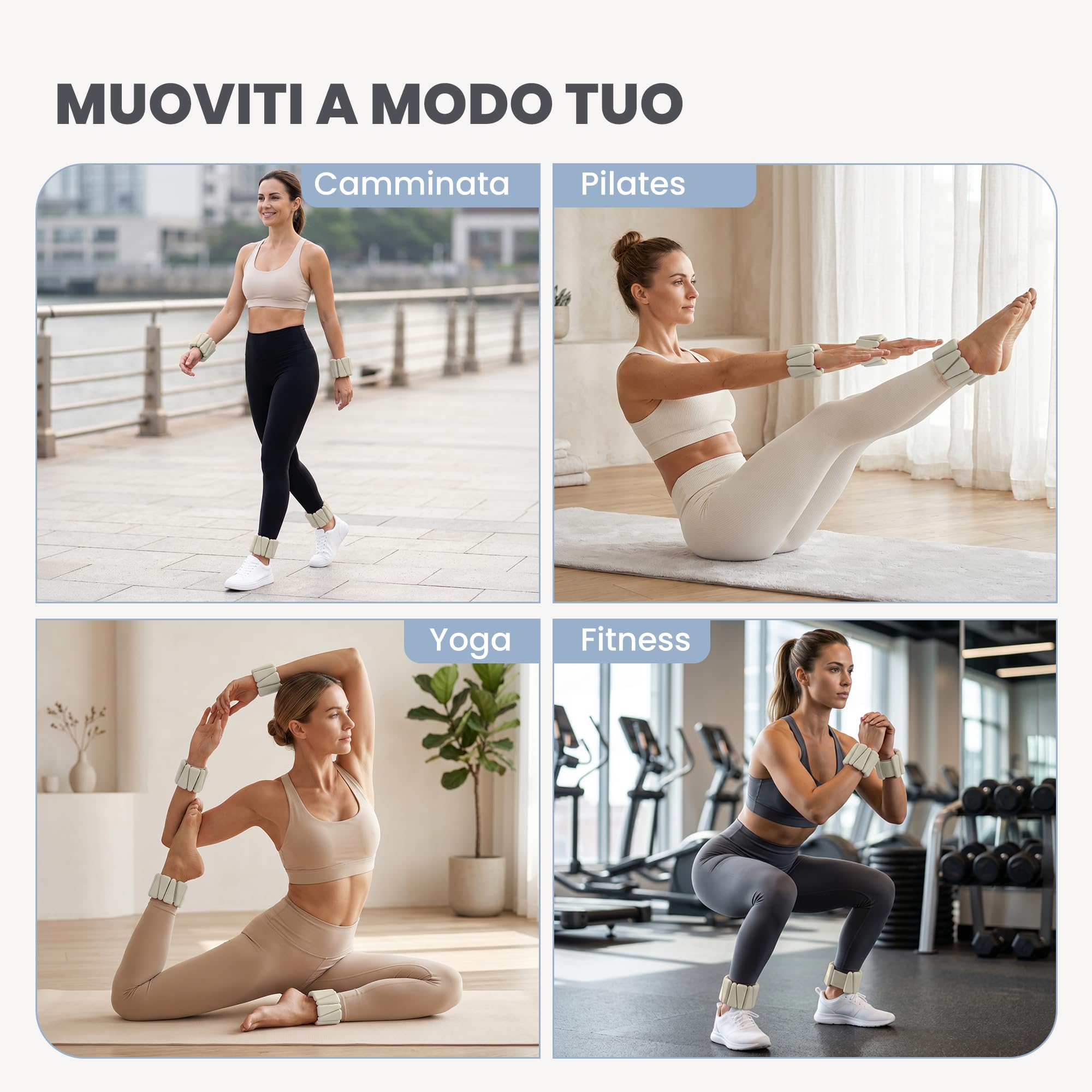 unycos - Coppia di Pesi Regolabili per Polsi e Caviglie, Cavigliere e Polsiere con Peso in Silicone, Acciaio e Velcro, per Yoga, Fitness, Pilates, Esercizi e Palestra Domestica