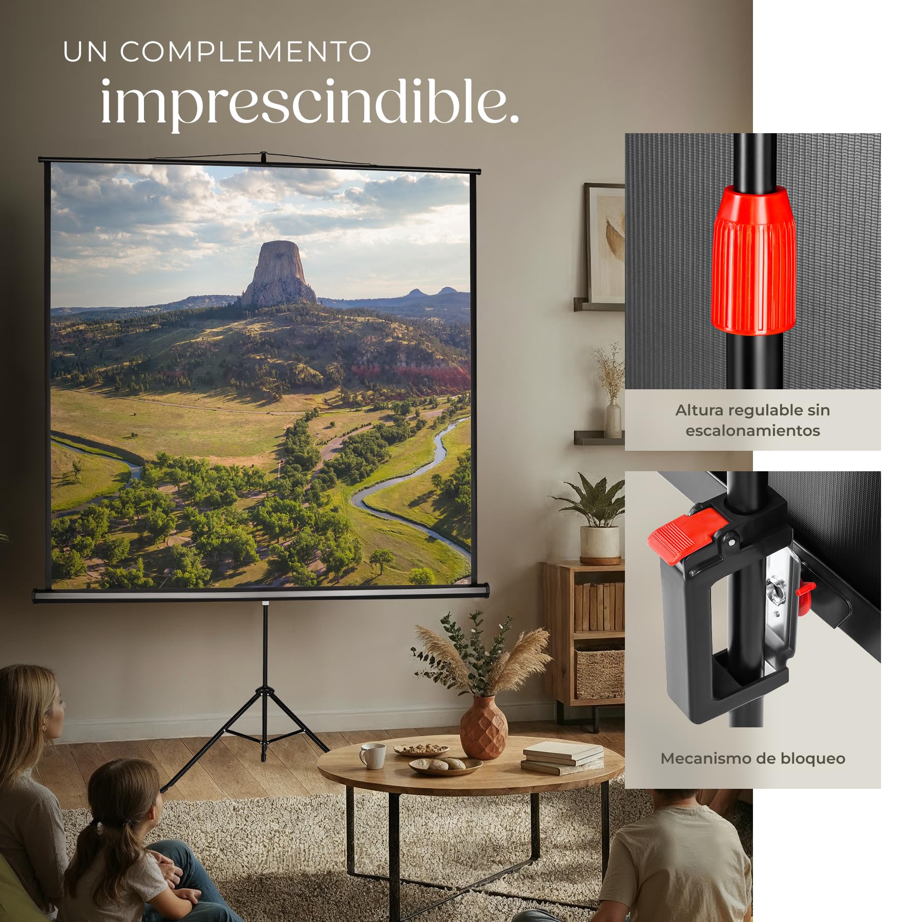tectake® Pantalla Proyector Enrollable y Retráctil, Montaje en Pared y Techo, Formatos 1:1, 4:3y 16:9, Optimizado para HDTV y 3D, Factor de Ganancia 1,0, Tela Projector - 212 x 90 x 260 cm