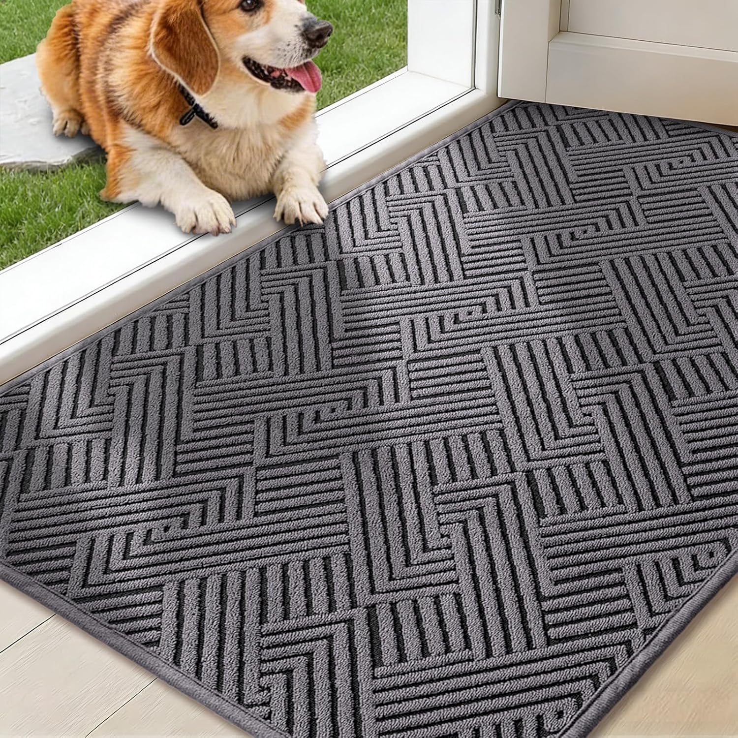 YIHOUSE Dirt Trapper Door Mat 24" x 36", Non-Slip Washable Entrance Mat, Dirt Resistant and Absorbent Welcome Mat, Low Profile Floor Mat for Front/Back Door, Entryway, Grey