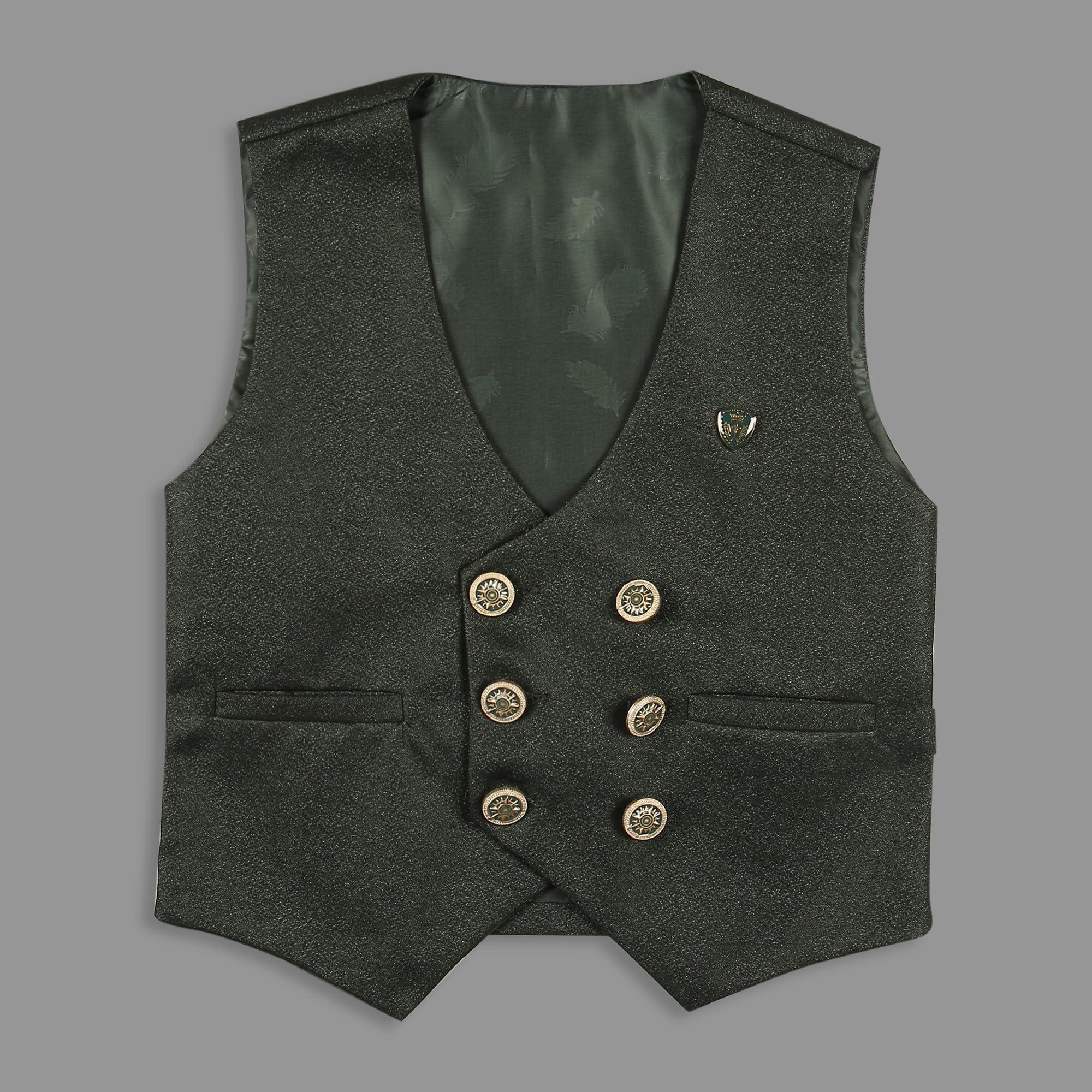 KIDS ISLAND Boys Green 4 Pcs Jacket Suit with Black Cotton Satin Shrit and Bow tie | KI_242_1077_Green_1 2