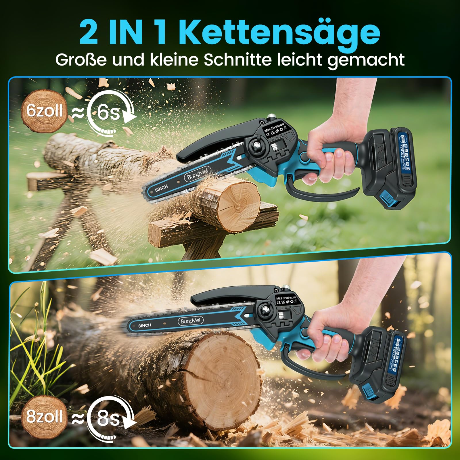 Mini Kettensäge Kompatibel mit Makita 18V Akku, Bürstenloser Motor, 2 x 2000mAh,Akku Kettensäge mit 6 & 8 Zoll,mit Automatischer Öler, Handkettensäge Perfekt für Valentinstag,Vatertag