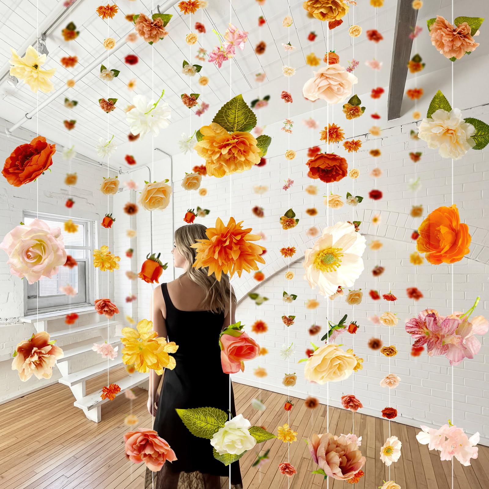 Photo 1 of Suncalla 6 Pcs 35.46 ft Flower Garlands Backdrop Spring Artificial Wildflower Vines Floral Decorations for Party Fake Flower Vines Faux Silk Wildflower for Easter Wedding Garden Wall Arch(Champagne)