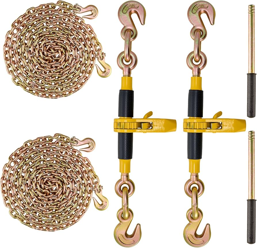 Lenchanse 1/4"-5/16" G80 Chain Binders 2 Set- Equipped With G80 Chain Hook, G80 Transport Binder Chain 1/4" × 10 Feet, Grade 80 Rechat Load Binders 1/4" To 5/16" 3 300Lbs Working Load
